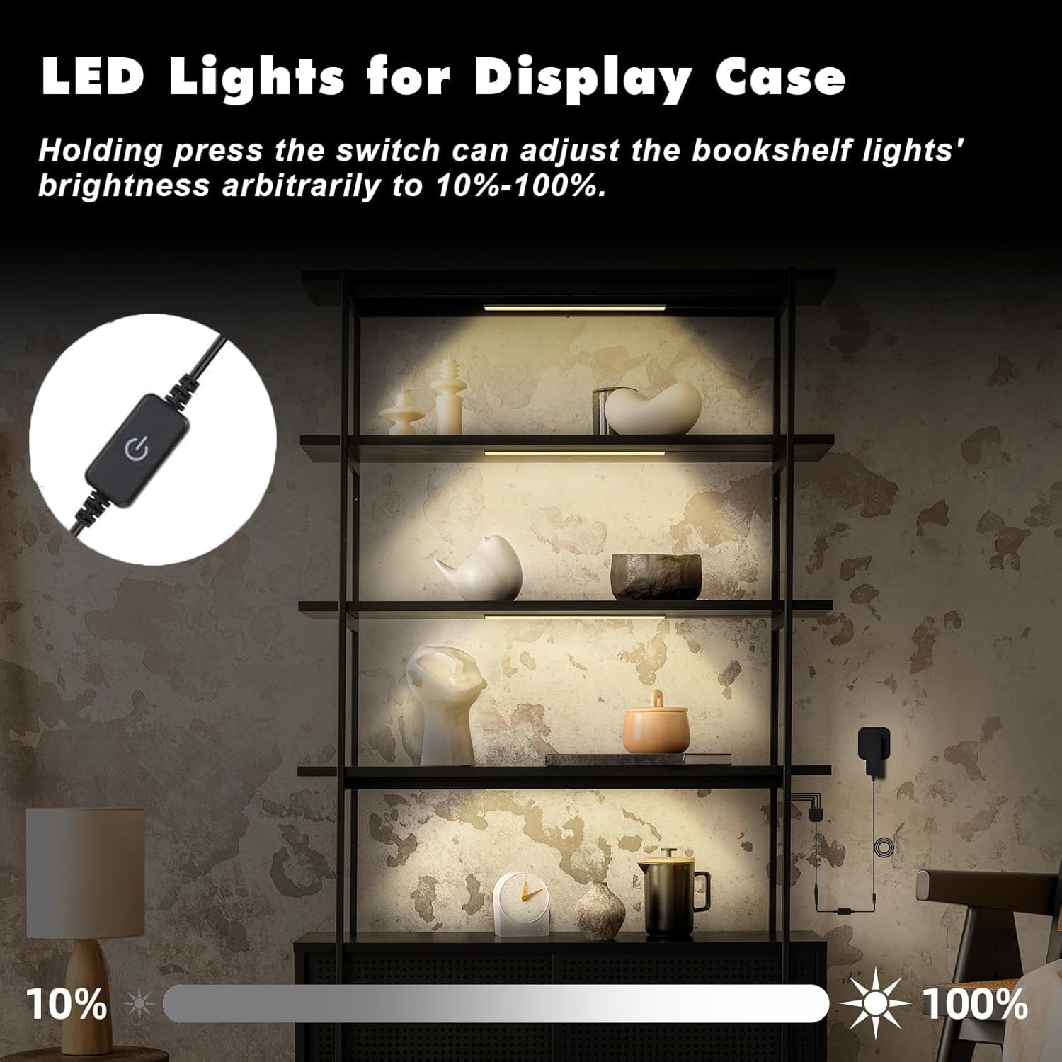 Jusjubr 4X12 Inch Natural White 4500K Shelf Lights  Dimmable Shelf Lighting With Memory Function  Ultra-Thin Black Led Light Bars For Cabinet  Display Case And Bookshelf