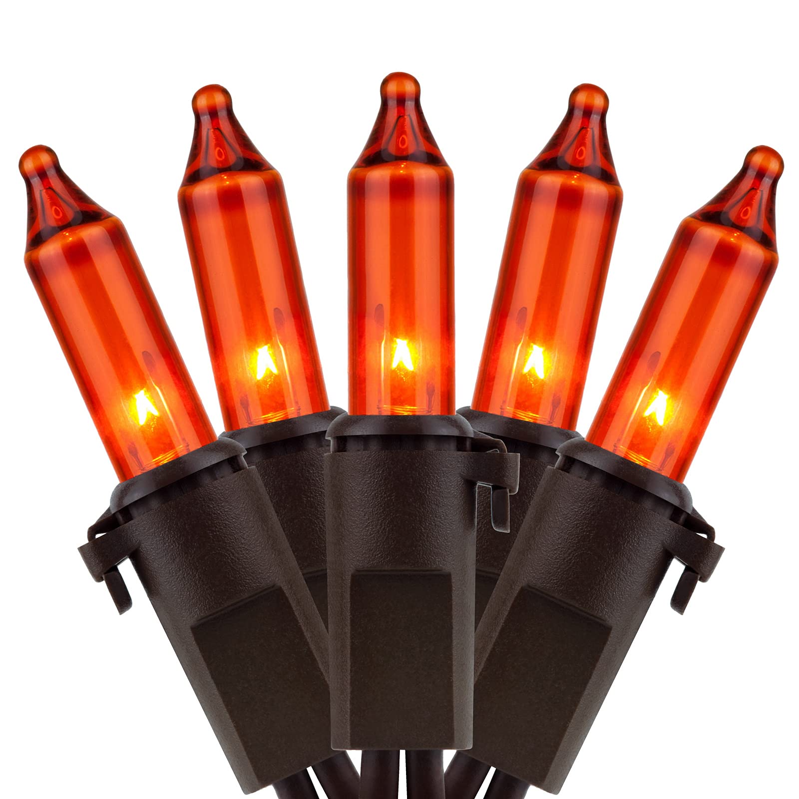 Yuletime 66 Ft Orange Christmas Lights, 200 Count Mini String Lights, Ul Certified, Amber Incandescent, Brown Wire, Pack Of 2