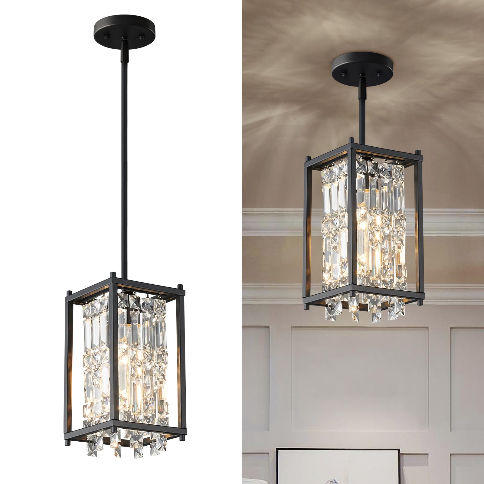 Lmqnine Kitchen Island Chandelier - Black Metal Pendant Light, Square 1-Light, Industrial Farmhouse Design For Dining Room And Hallway