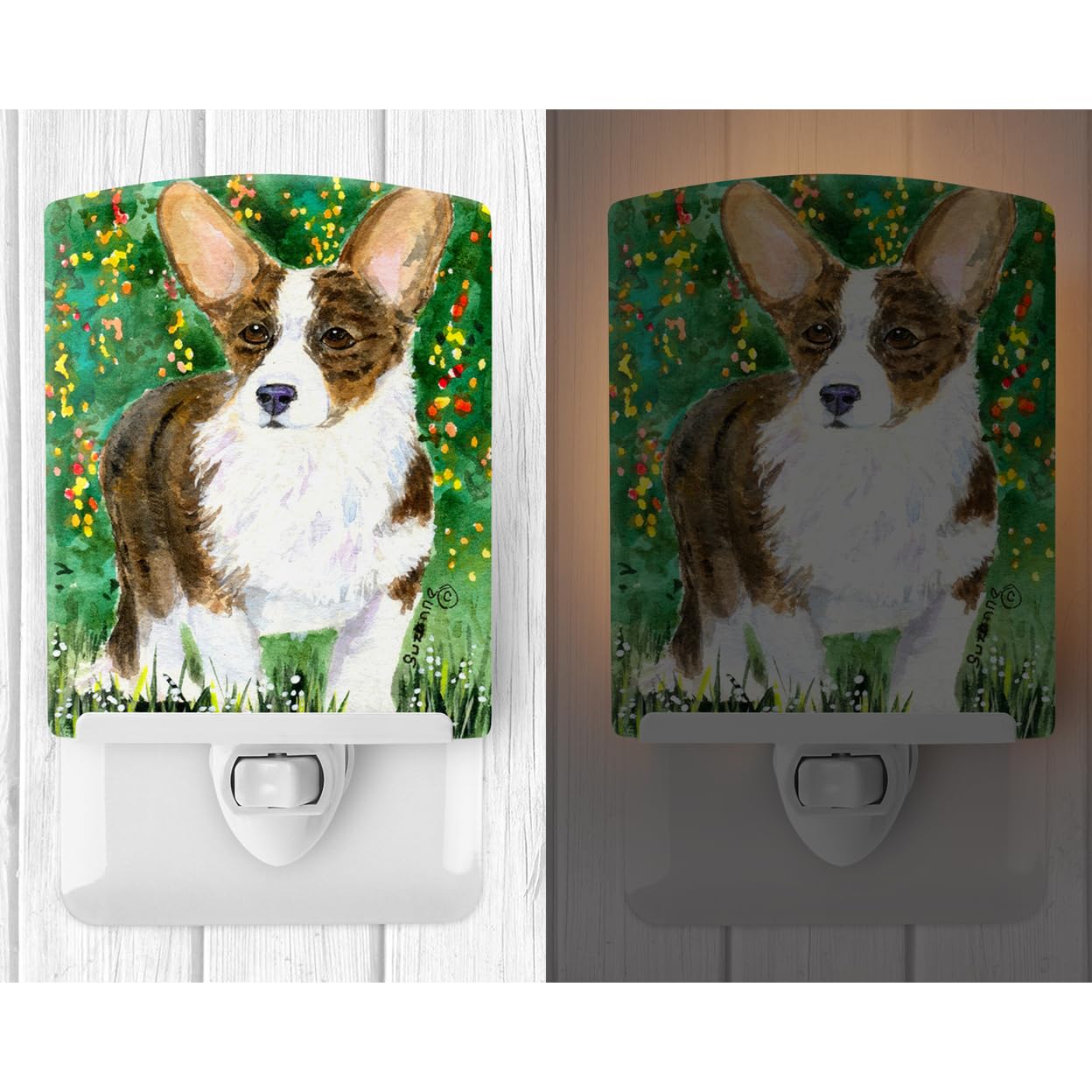 Caroline'S Treasures Ss8970Cnl Corgi Ceramic Night Light Compact, Ul-Certified, Ideal For Bedroom, Bathroom, Nursery, Hallway, Kitchen, 6X4X3, Multicolor