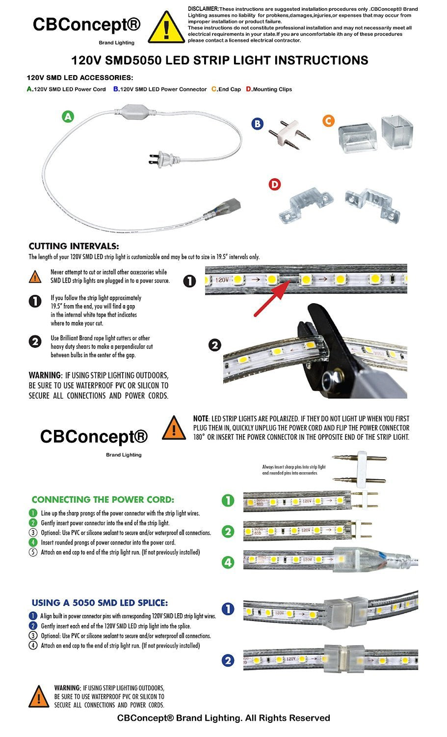 Cbconcept Blue Dimmable Led Strip Light, 30Ft, 3200 Lumen, 110-120V Ac, 540 Smd Leds, Indoor/Outdoor, Model 120Vs