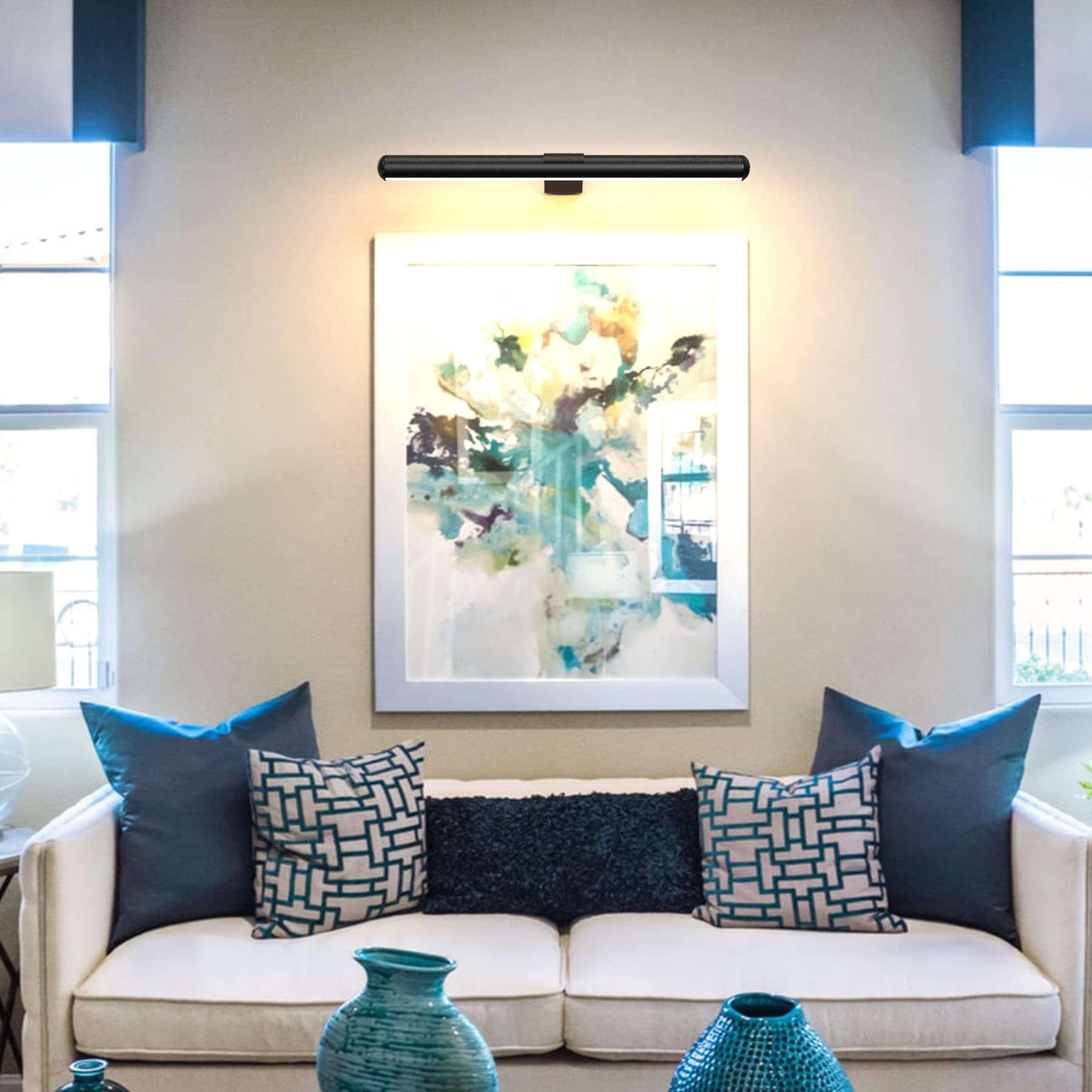 22'' Battery Picture Light Painting Light With Remote, Full Metal Art Light Led Display Light With 400Lm,3 Lighting Colors,Dimma