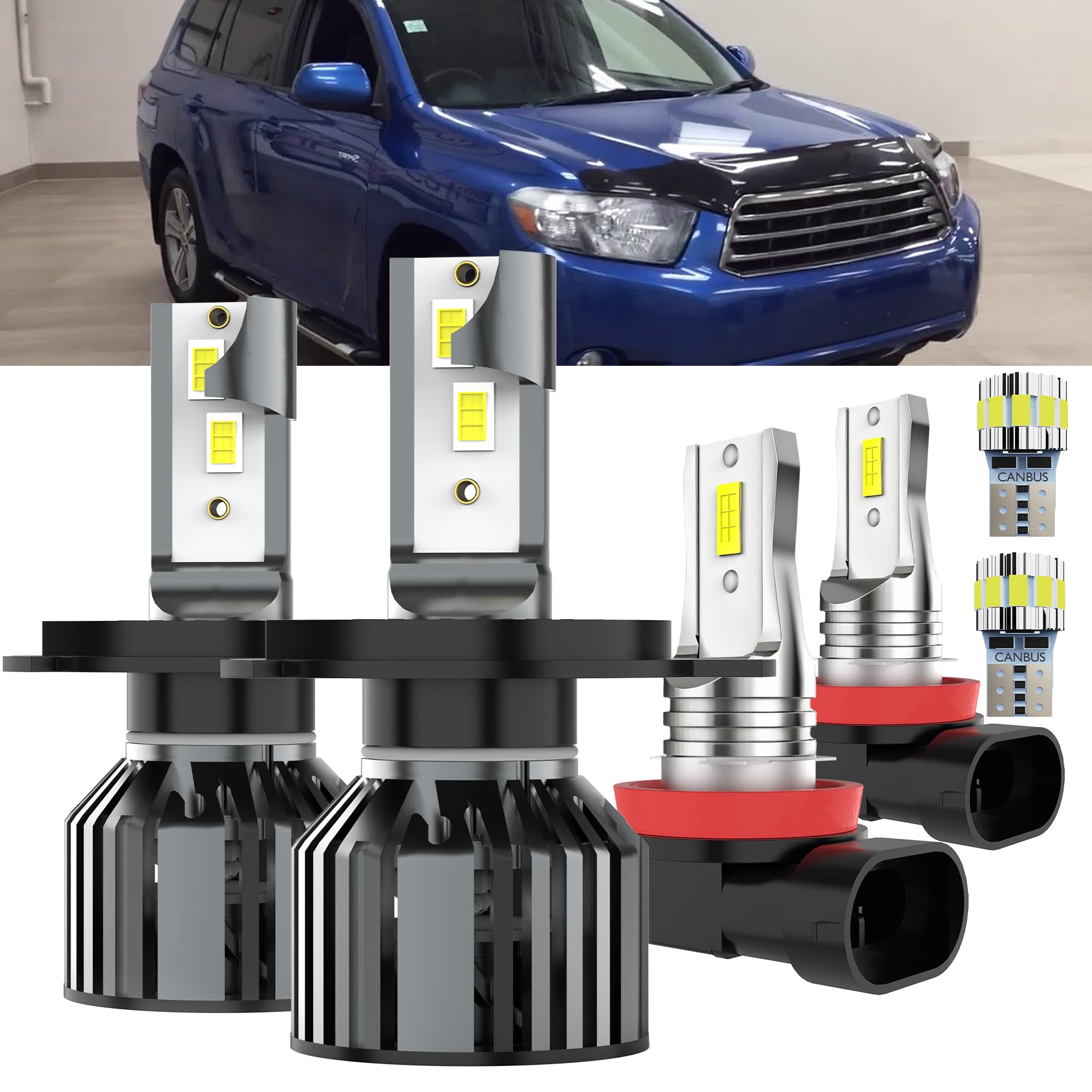 AYOTZIH Bulbs Fit For Toyota Highlander 2008-2010, High/Low Beams+ Fog Lights+ License Plate Lights Combo, 400% Brightness 6000K