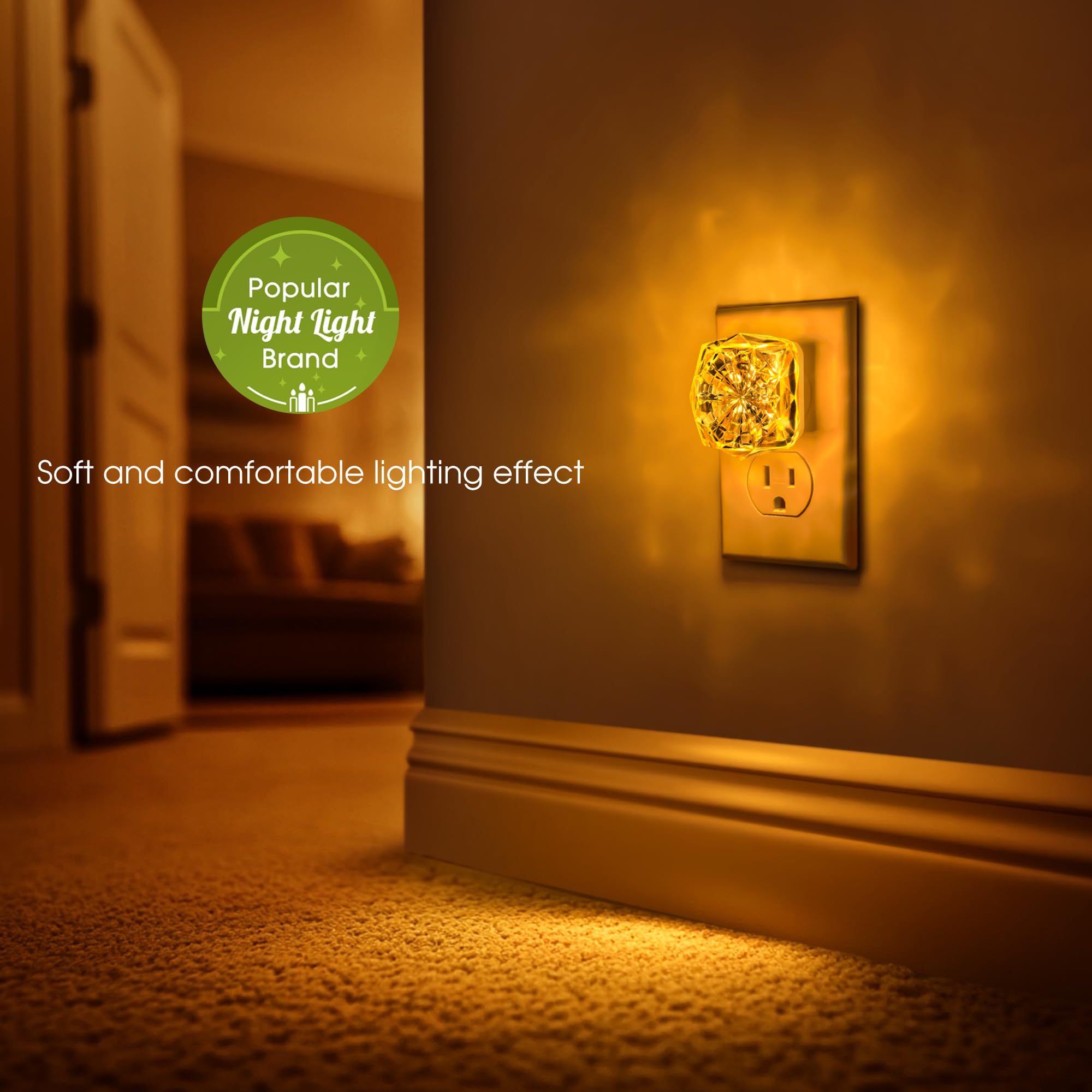 Night Light, Night Lights Plug Into Wall,[2 Pack] Brightness Amber Plug In Night Light, Dusk To Dawn Sensor, Jewel Nightlights F