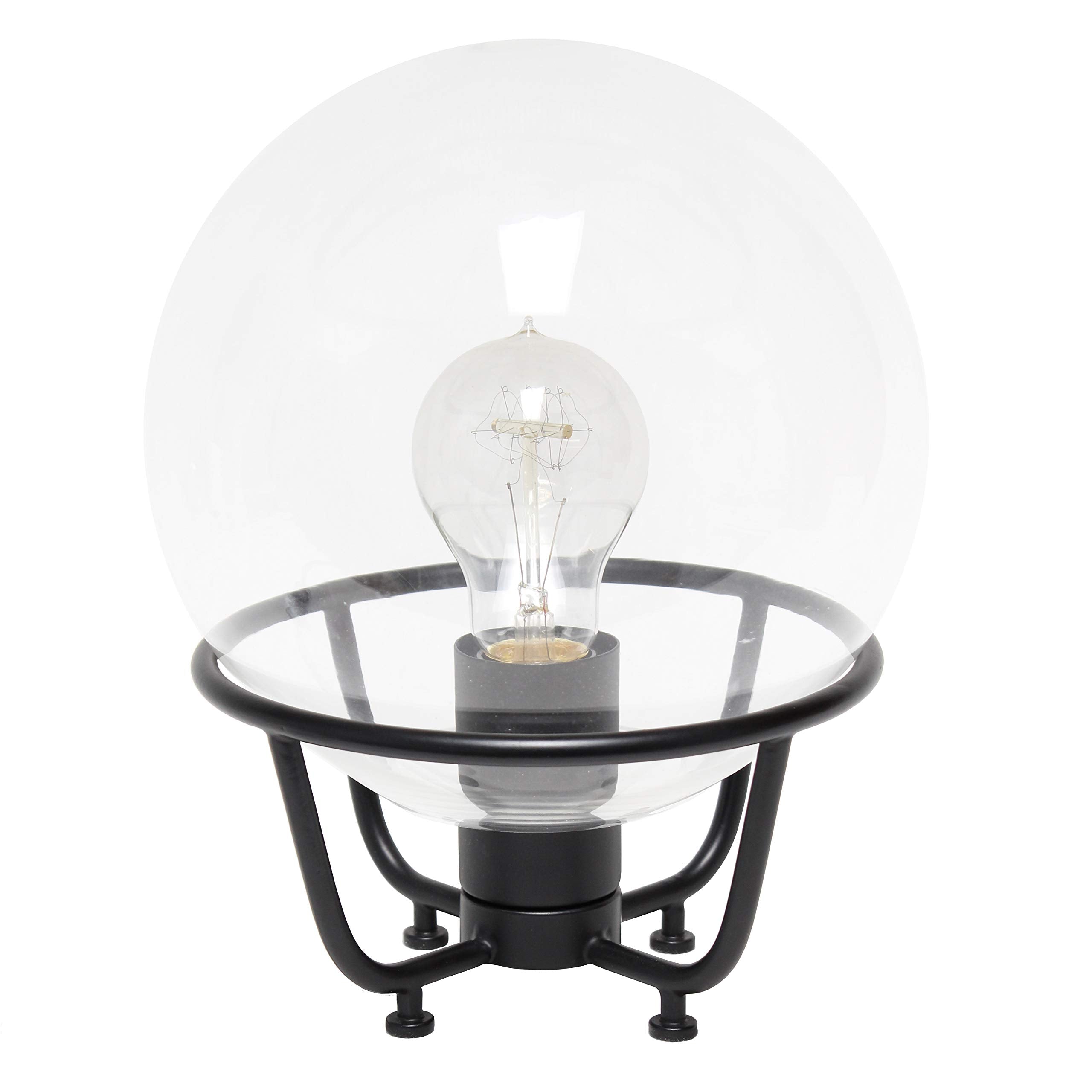 Elegant Designs LT1062-BLK Vintage Industrial Table Lamp, Metal & Glass, 7.75inx7.75inx10in, Matte Black