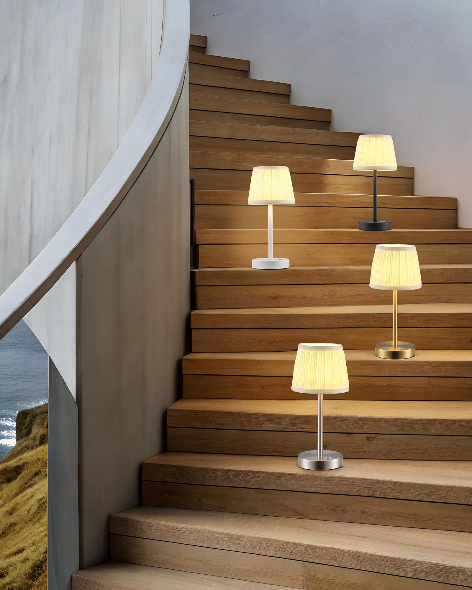 Pusu Cordless Led Black Table Lamp  Rechargeable 4000Mah 3 Way Dimmable Bedside Small Lamp With Fabric Shade  Lighting For Bedroom  Kids Room  Bathroom  Kitchen  Home Decor  Gift  Night Light