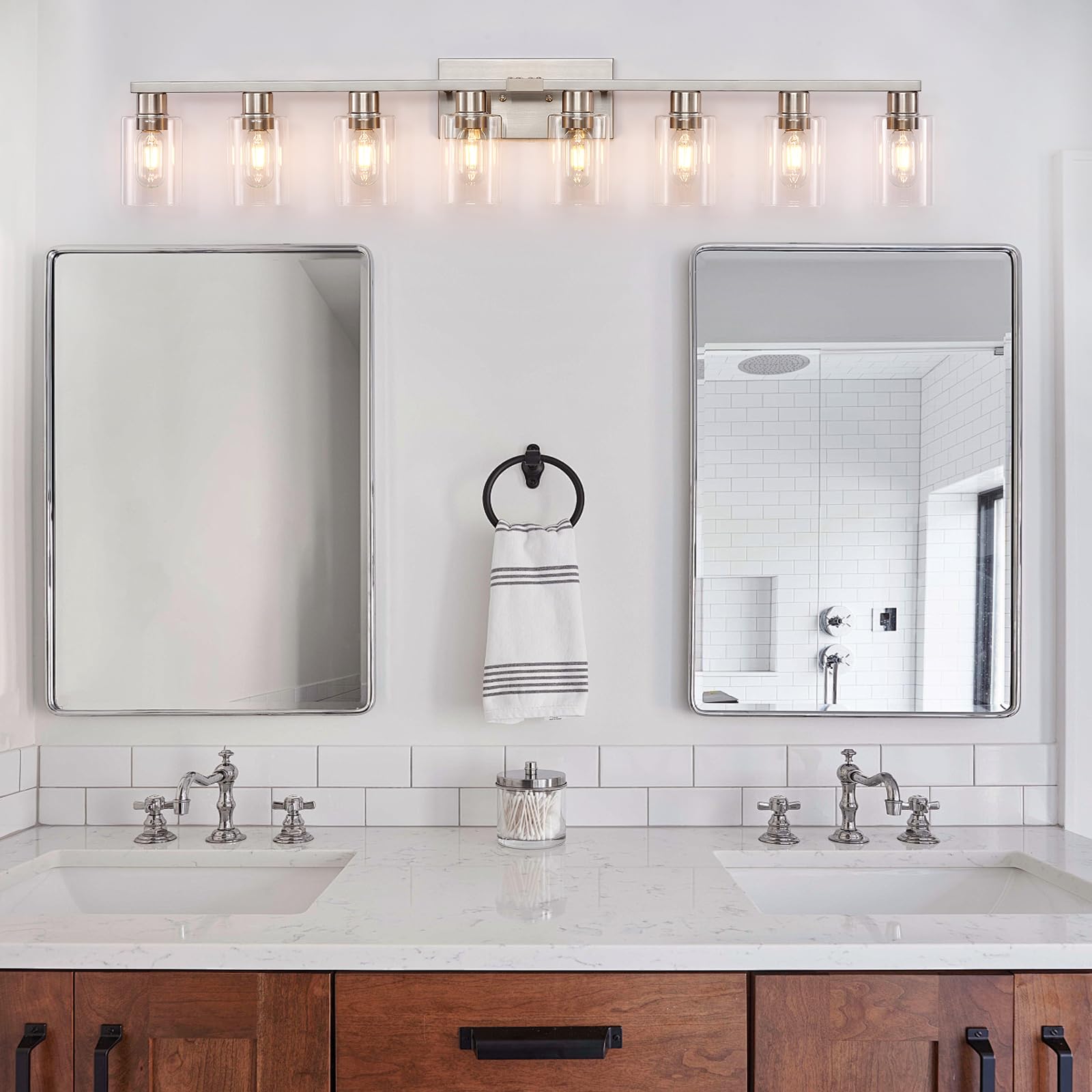 Hdasic 8 Light Bathroom Vanity Light  Large Brushed Nickel Vanity Lights Fixtures  Bathroom Lighting Fixture Over Mirror With Clear Glass Shade For Mirror  Bedroom  Living Room  Wall Lamp