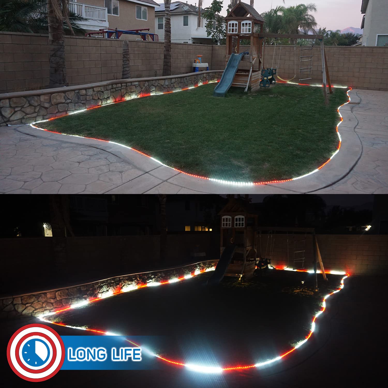 Russell Decor 50Ft/15M Led Rope Lights Indoor Outdoor Decorative Lighting For Party Trees Patio Deck Flexible String Lights-Red White