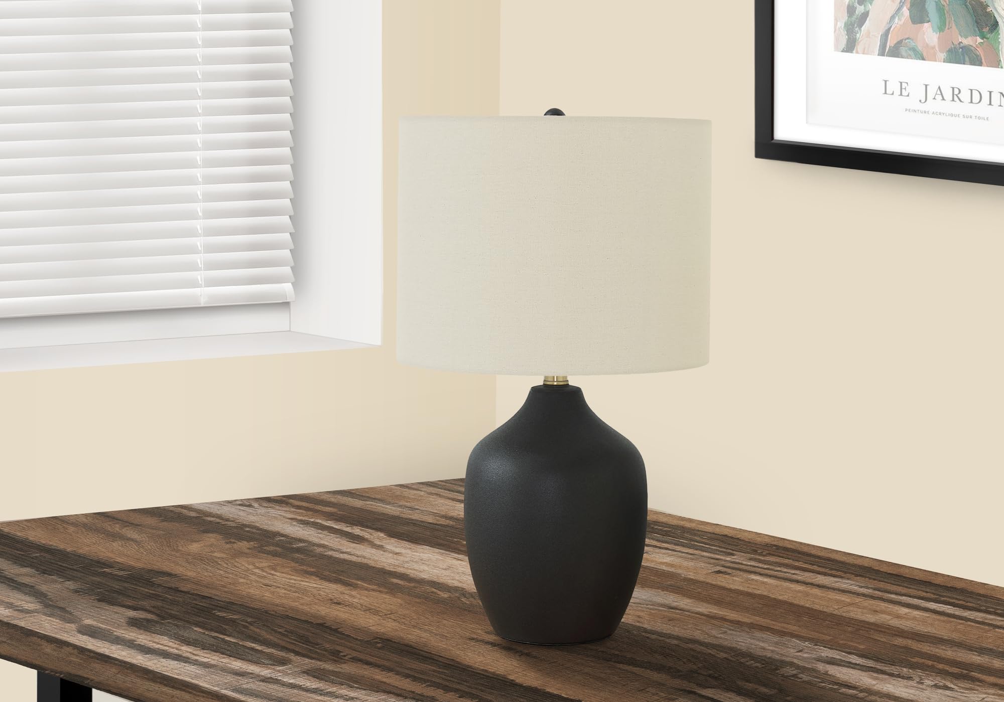 Monarch Specialties I 9708 Lightingtable Lamp, Black Ceramic, Ivory/Cream Shade, Transitional
