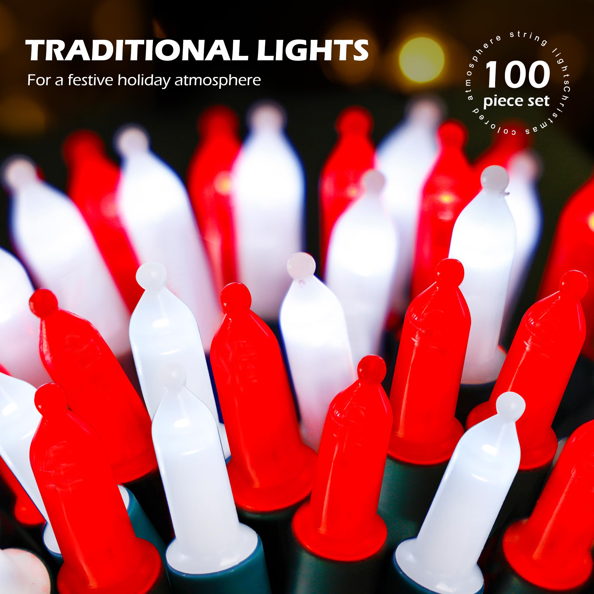 Recesky 100 Led Christmas String Lights With Remote - 33Ft Mini Bulb Battery String Lights - Fairy Lighting Decor For Backyard Eave Holiday Ornament Decor Xmas Christmas Party Decorations - Red White