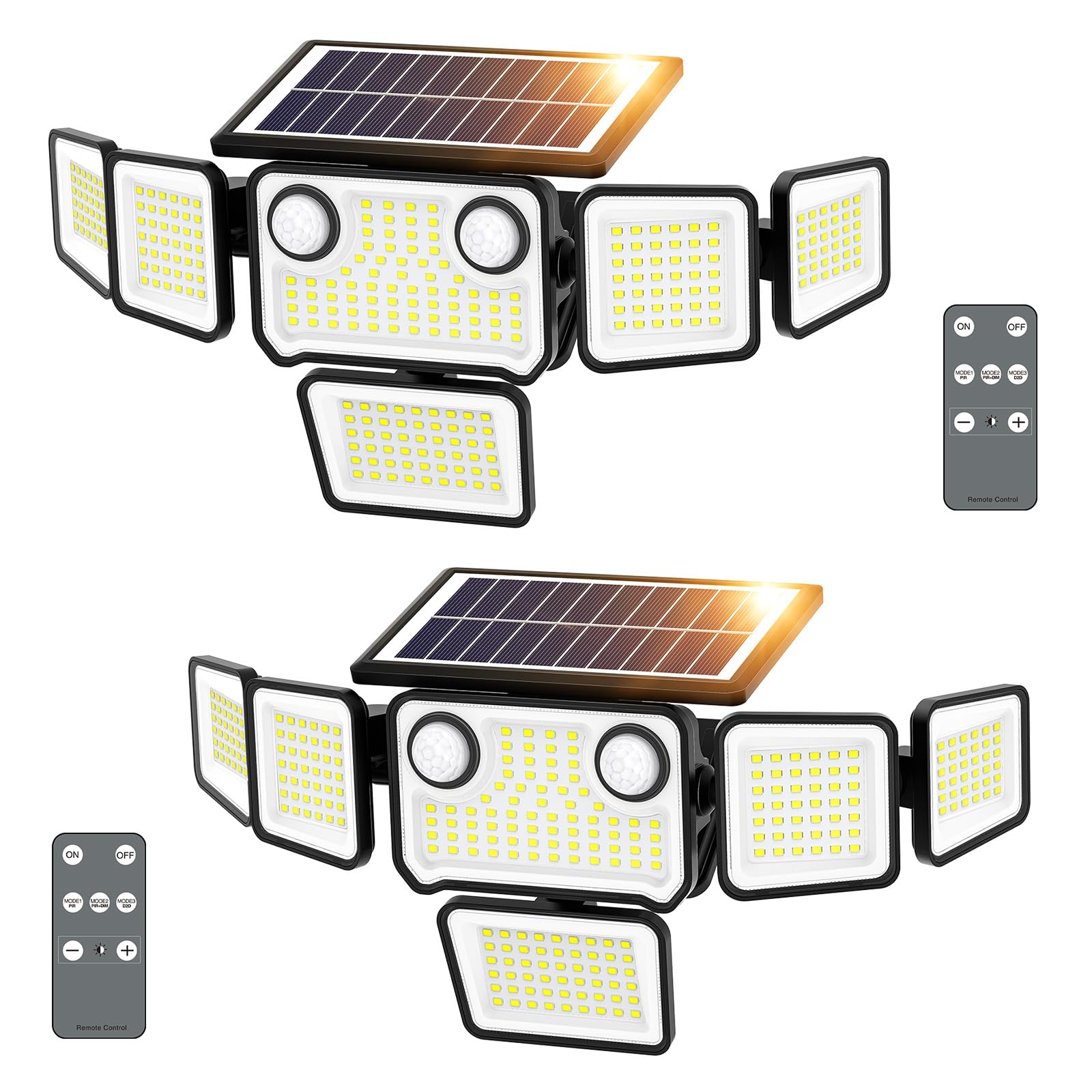 SZPOWER 6000LM Solar Flood Lights Outdoor, 6 Heads with 2 Motion Sensors, Remote Control, Black, Model SZC10AS6-TY, 2 Pack