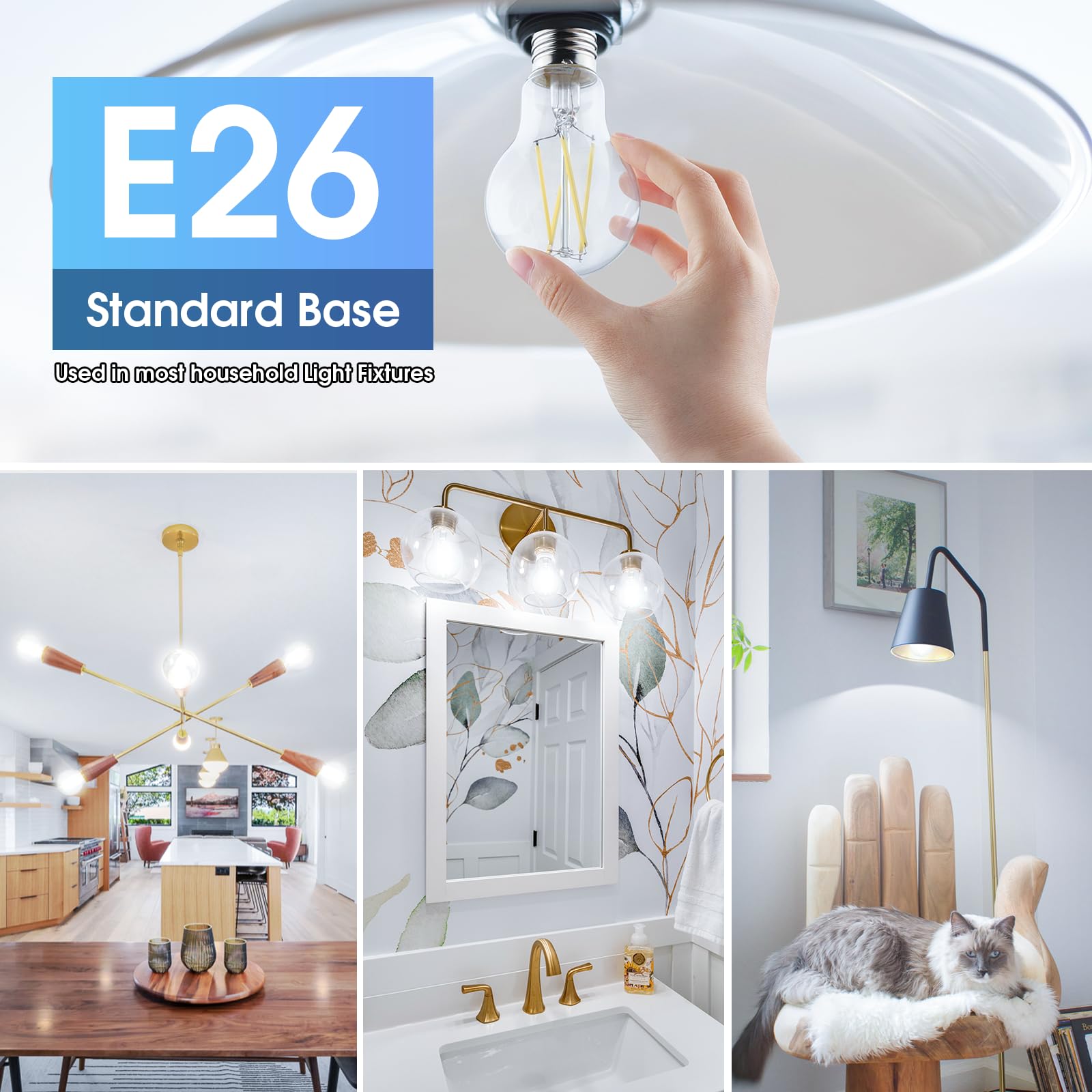 Ggoying 60W Equivalent E26 Led Bulb Dimmable, 850Lm Led Edison Bulbs Daylight White 5000K, 6W A19 Filament Light Bulb, Classic C