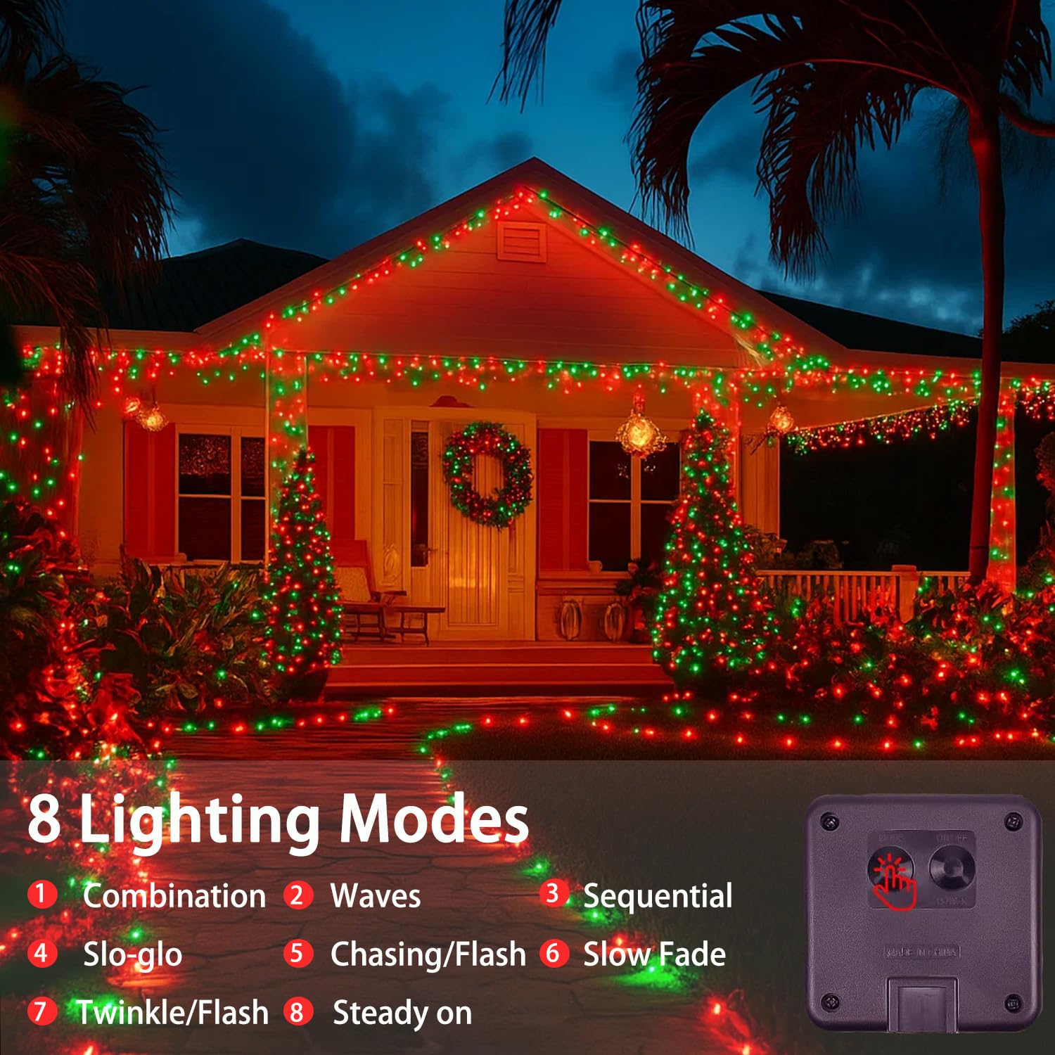4 Pack 180Ft Solar Christmas Lights Outdoor Waterproof  Super Bright 320 Led Solar String Lights With 8 Lighting Modes  Green Wire Twinkle Tree Light For Outside Xmas Party Decorations (Red And Green)