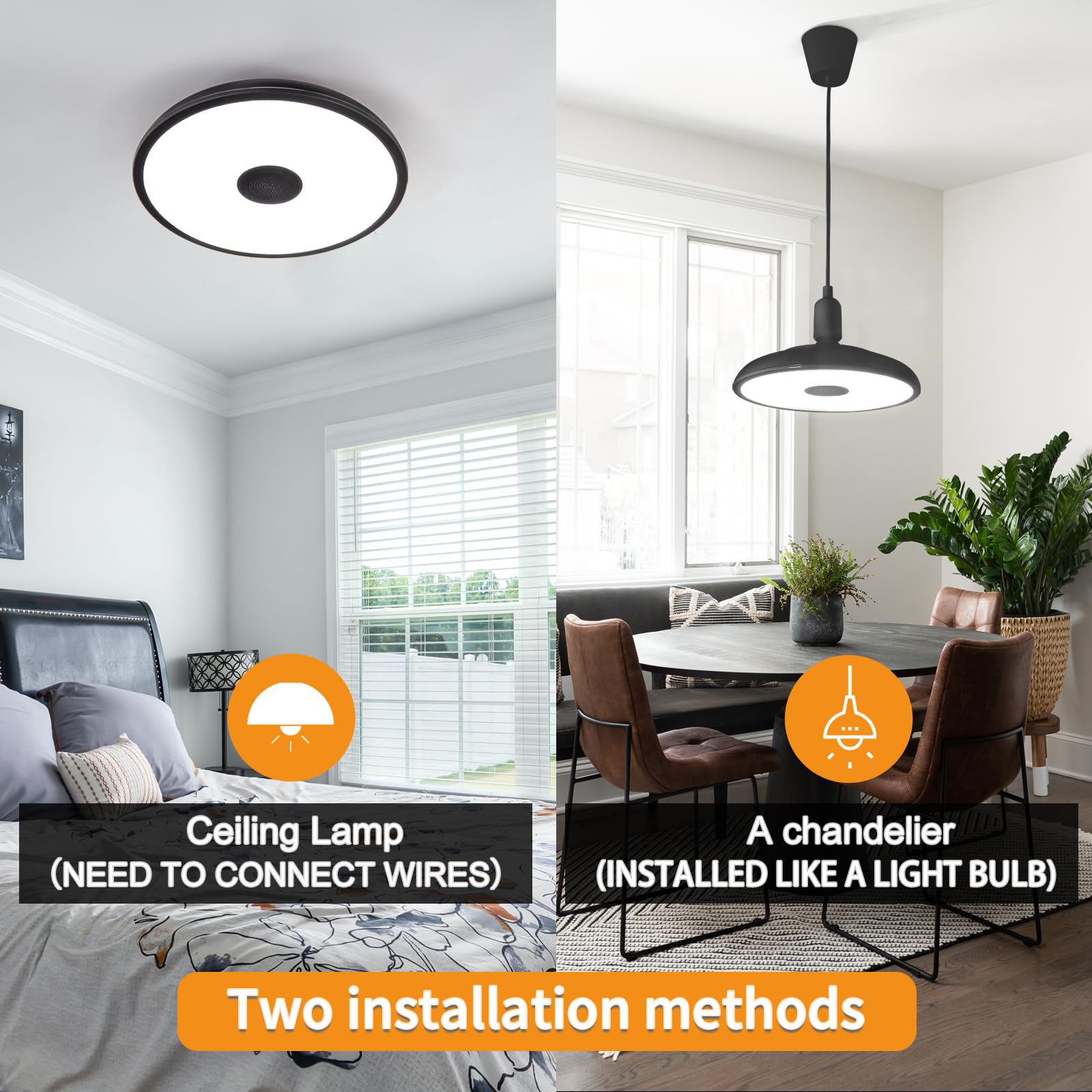 Asall Black Waterproof Led Ceiling Light Fixture,With Bluetooth Speaker,11 Inch,18 Watt, 2700K-6500K Dimmable Music Lamp,Rgb Col