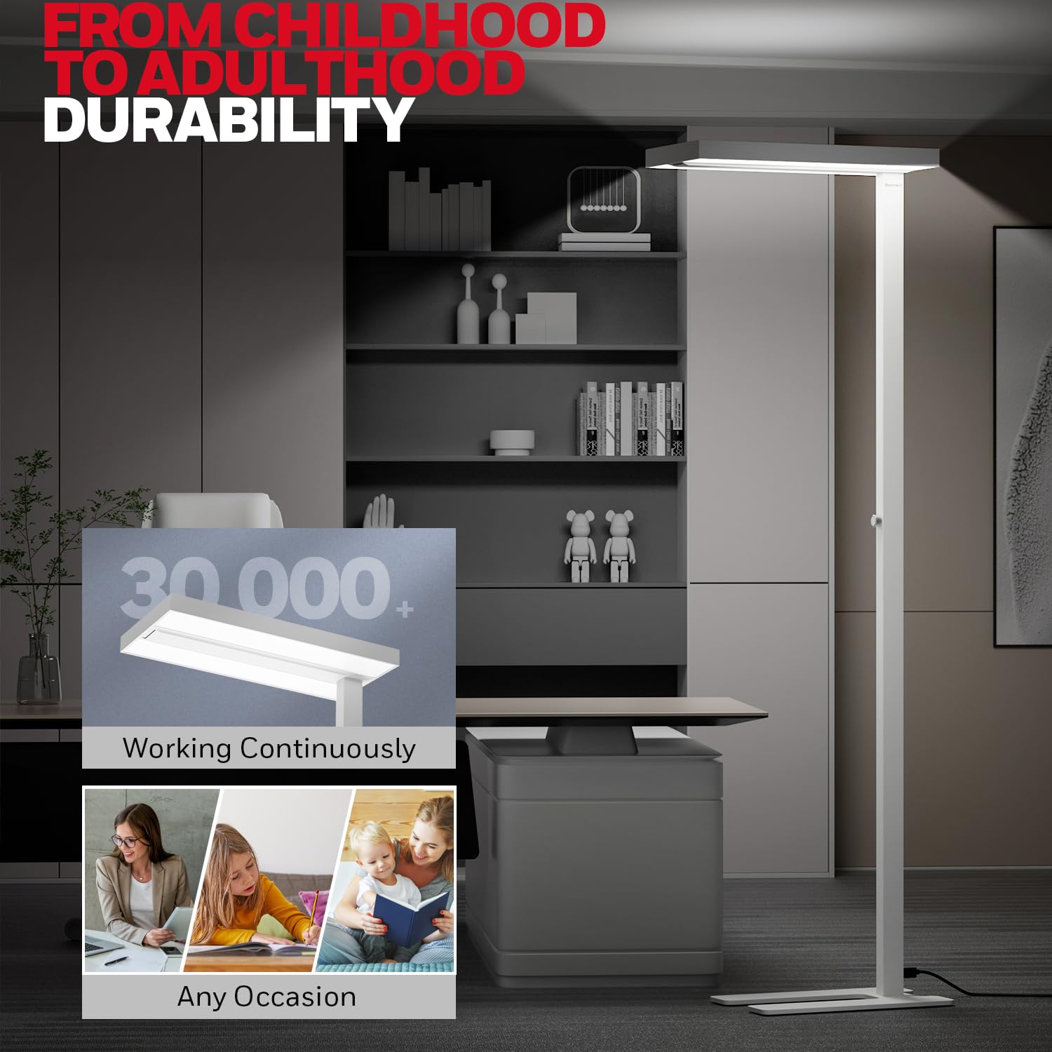 Honeywell LED Floor Lamp - 8000LM Dimmable Eye-Caring Light for Home Office, Model HWL-02E GEN, 4000K Natural Daylight