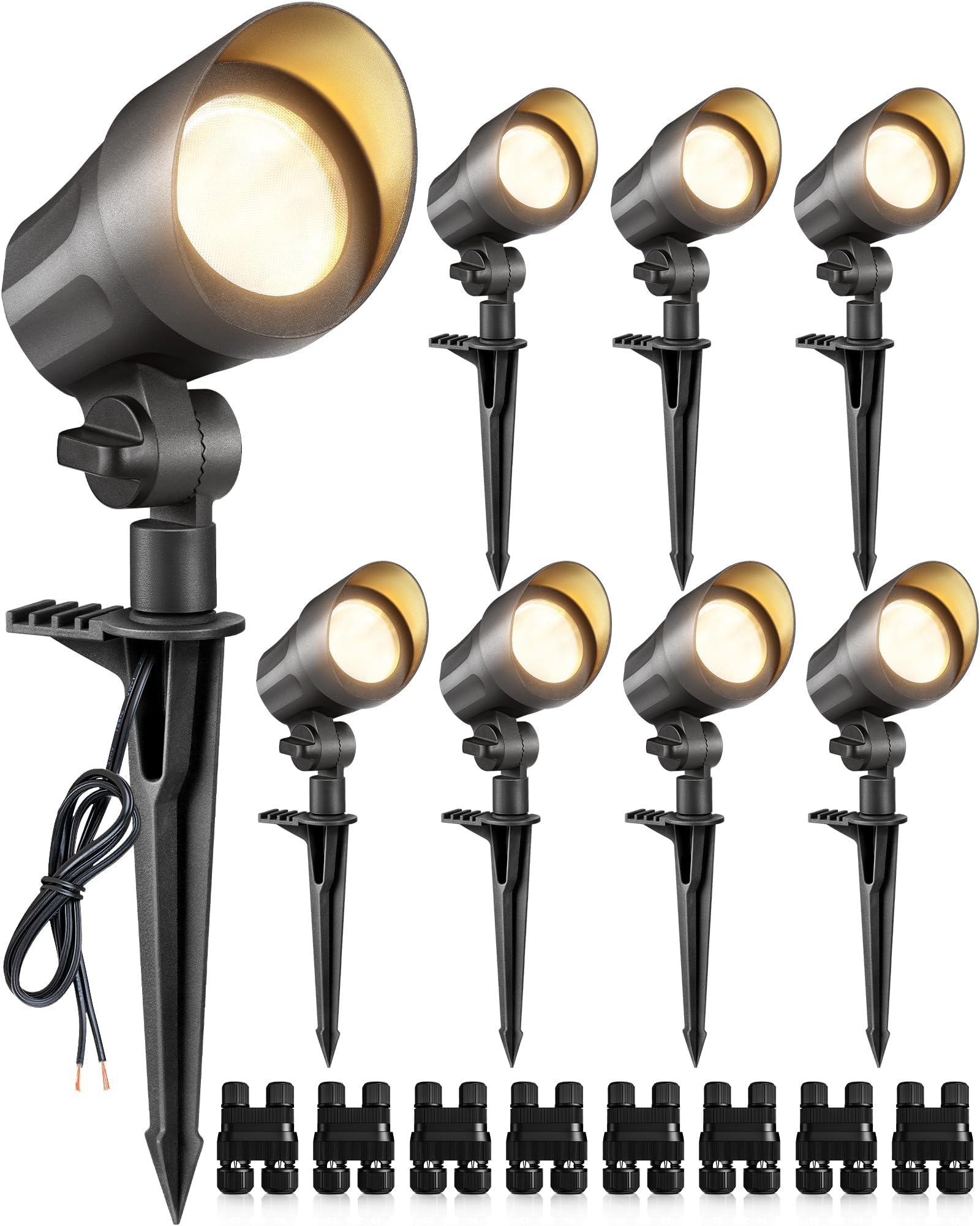 SUNVIE 6W LED Landscape Lights, Warm White, 12-24V, Waterproof, Black, Model CLWS0608C, 8 Pack