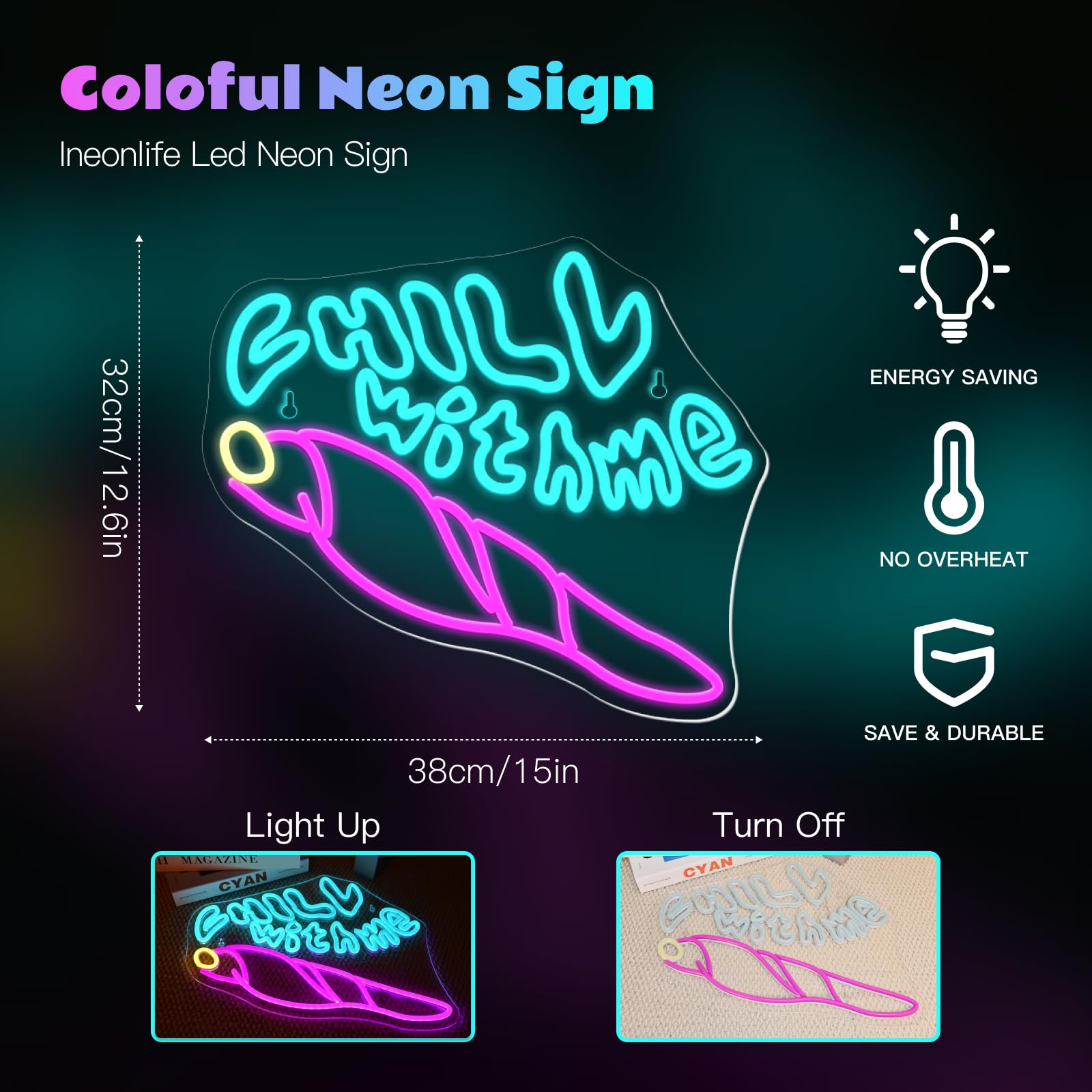 ineonlife Neon Sign for Wall Decor, 15inx12.6in, Acrylic, Blue, Model ineonlife-006