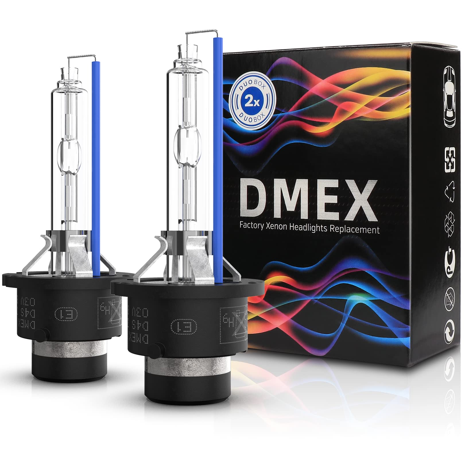 DMEX D4S HID Headlight Bulbs 6000K Cool White Glass Replacement - Pack of 2