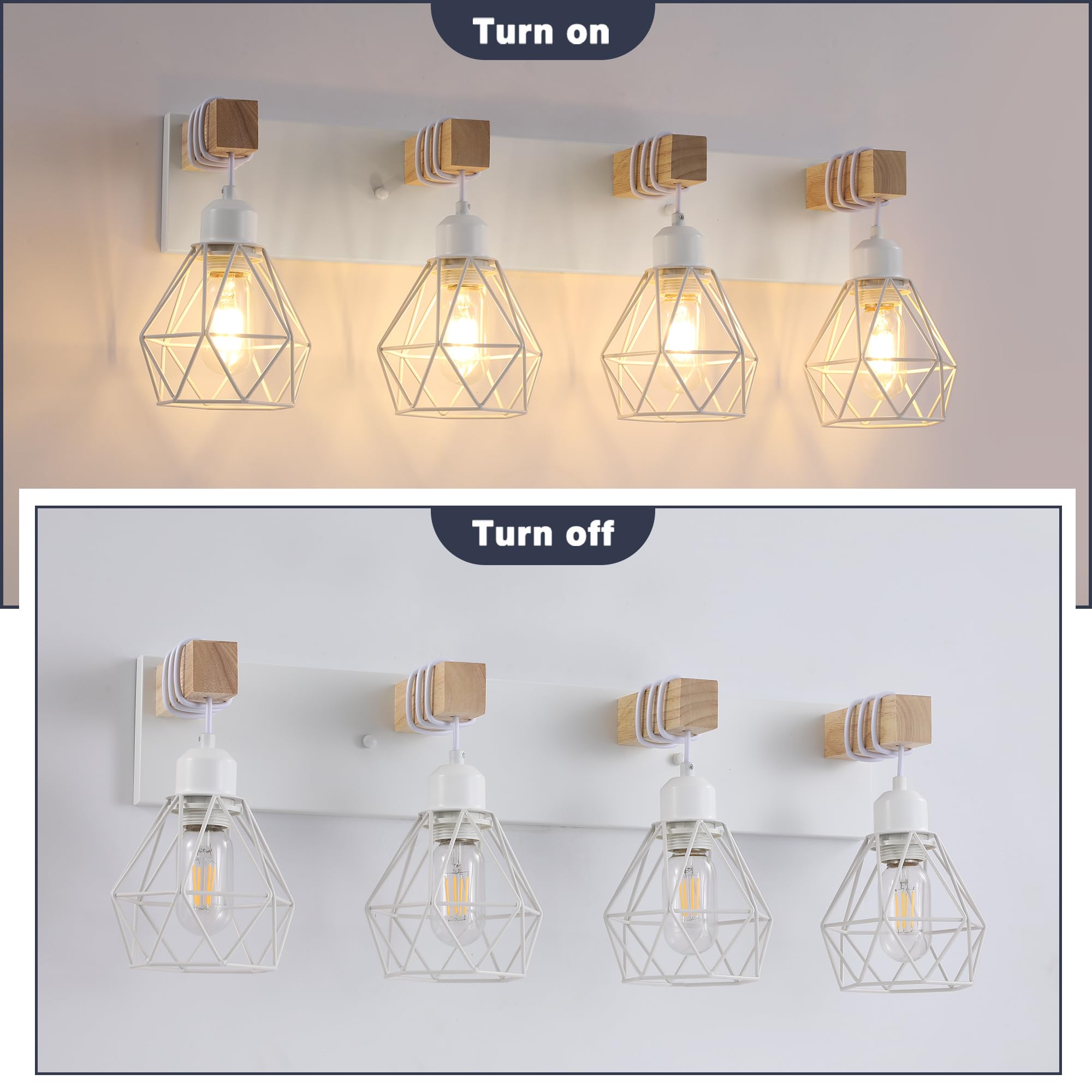maesta Farmhouse Bathroom Vanity Light Fixtures, 4-Light Metal Sconces, White, Model MA021-4