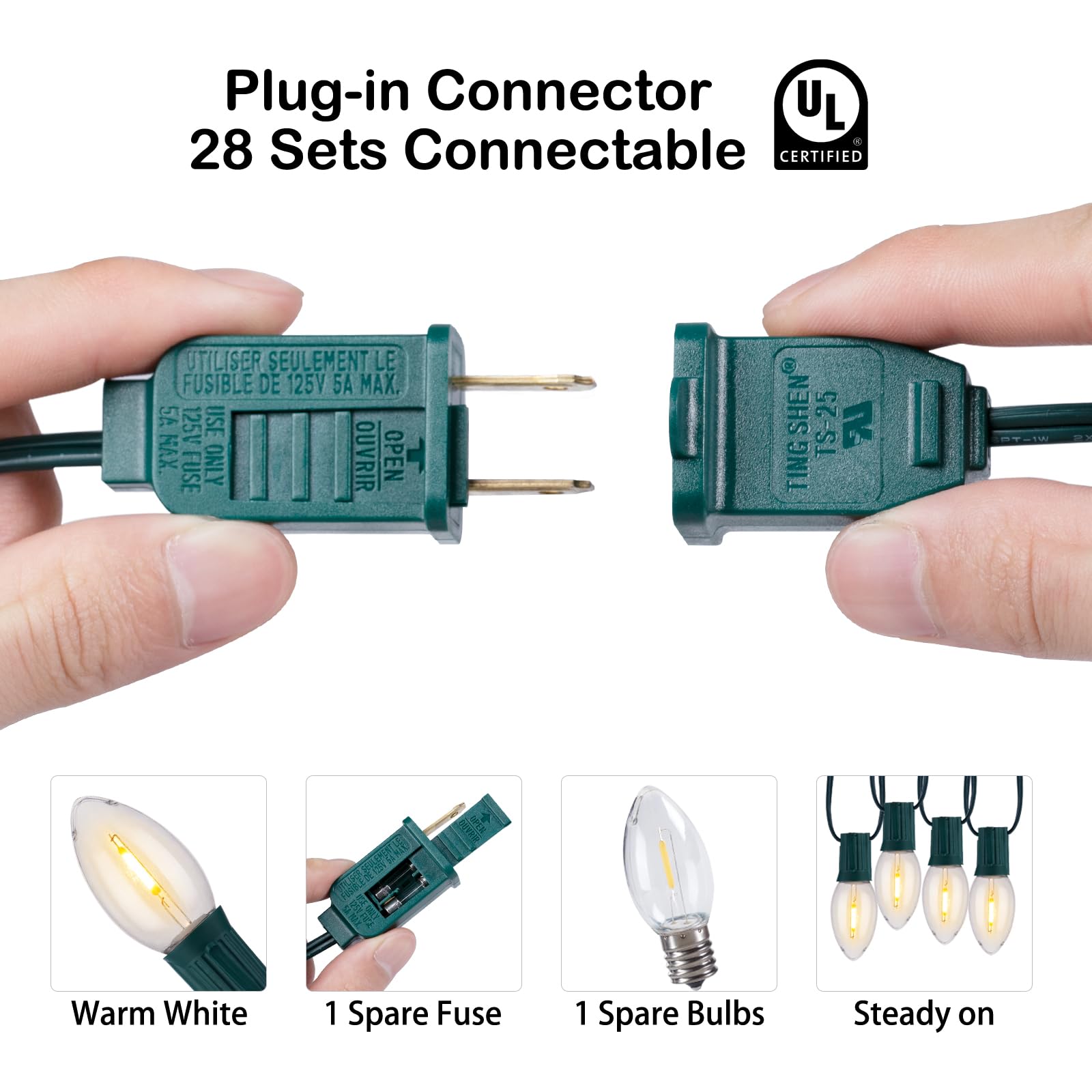 Minetom C9 Christmas Lights 25FT Connectable Waterproof Warm White LED Decorations E17 Base