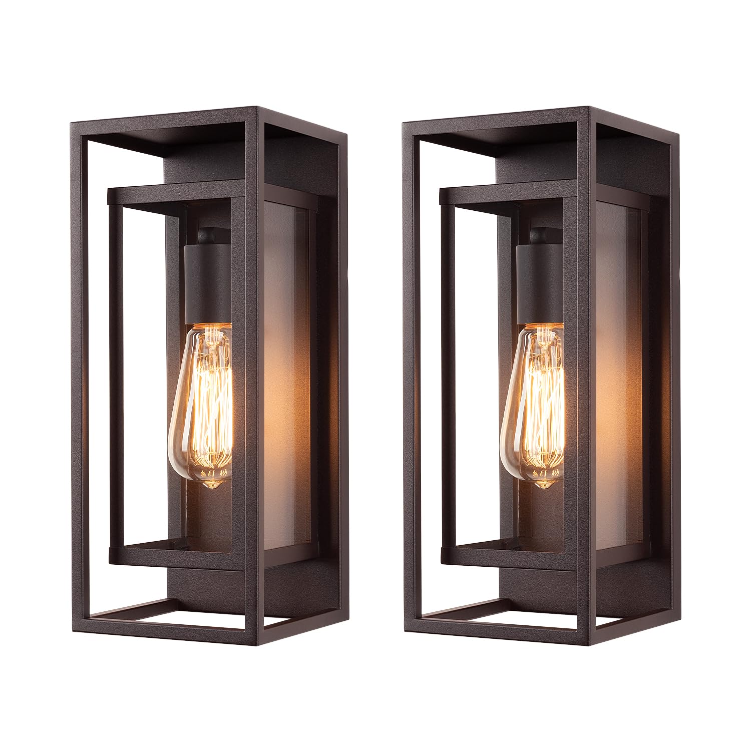 mirrea 14in Outdoor Wall Sconce 1 Light, Waterproof, Rectangular Metal Frame, Clear Glass Shade, Oil-Rubbed Bronze, Model BH009, Pack of 2