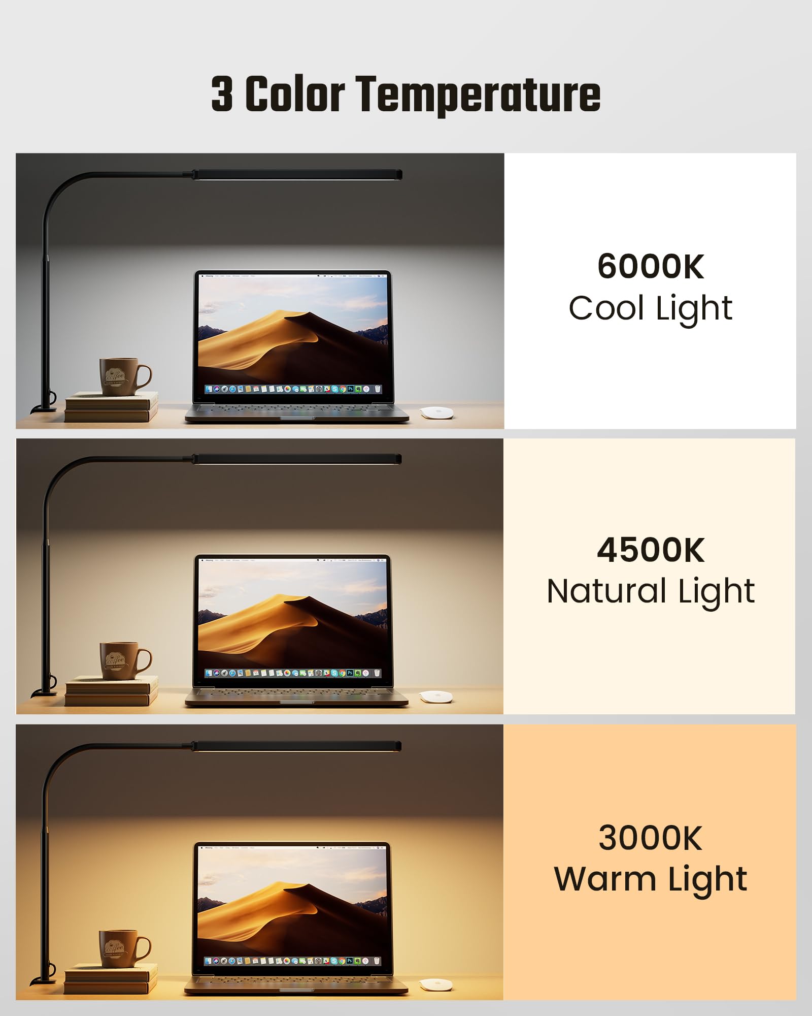 Superdanny Led Desk Lamp, Eye-Caring, 360° Gooseneck, Touch Control, 3 Light Colors,