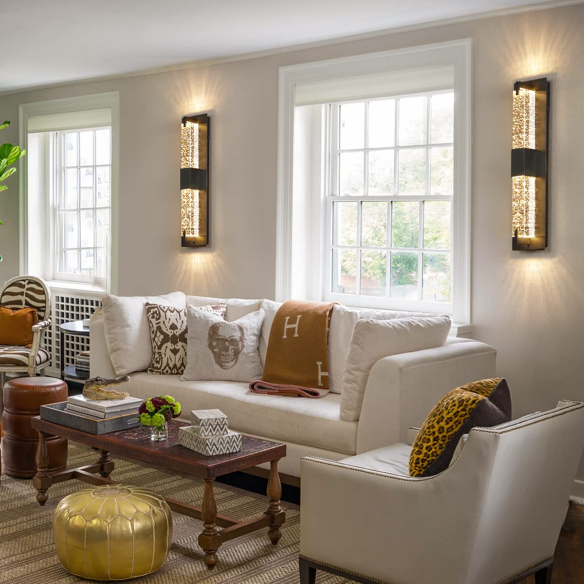 WOSHITU LED Wall Sconce Light: 19 Inch Black Modern Sconces Wall Lighting 3000K Dimmable Crystal Indoor Bathroom Sconce Wall Mou