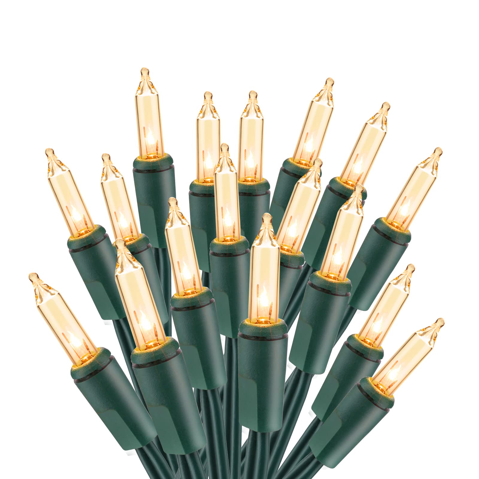 ODEETRONIC Christmas Lights 100 Count Incandescent Mini Lights 21.63ft Green Wire Warm White UL Certified