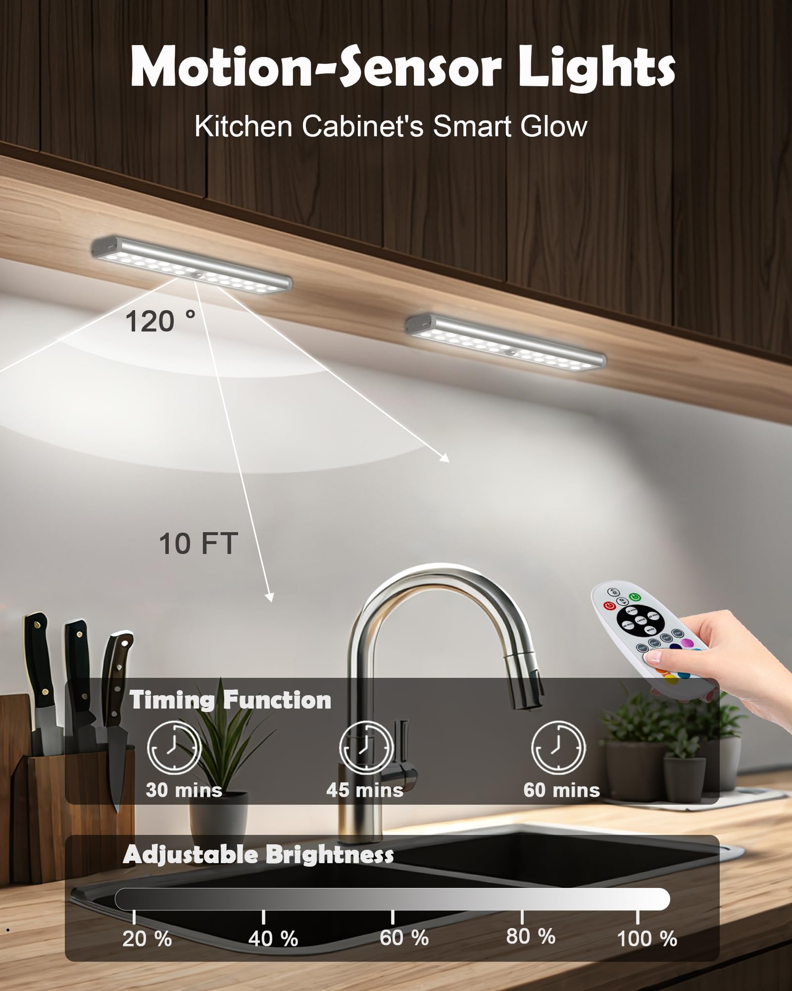 Szokled 58-Led Motion Sensor Under Cabinet Lights Wireless, Rgb Closet Light Night Lights Remote, 1100Mah Rechargeable Under Cab