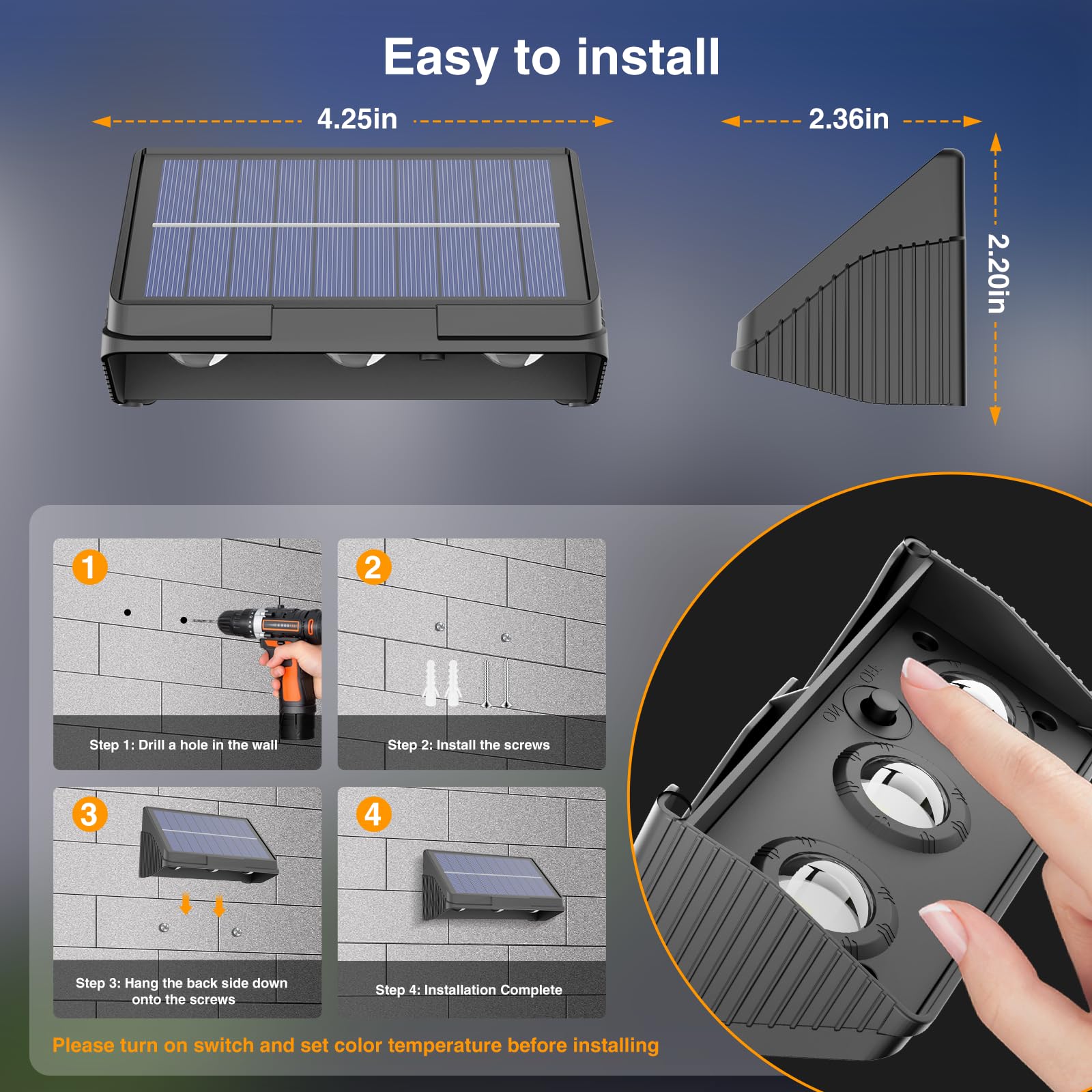 Onforu Solar Fence Lights 12 Pack Solar Lights Outdoor 3 Modes(Warm/Neutral/Cool White) For Outside Dusk To Dawn Outdoor Light Ip65 Waterproof Deck Lighting For Patio Step Backyard Railing Wall