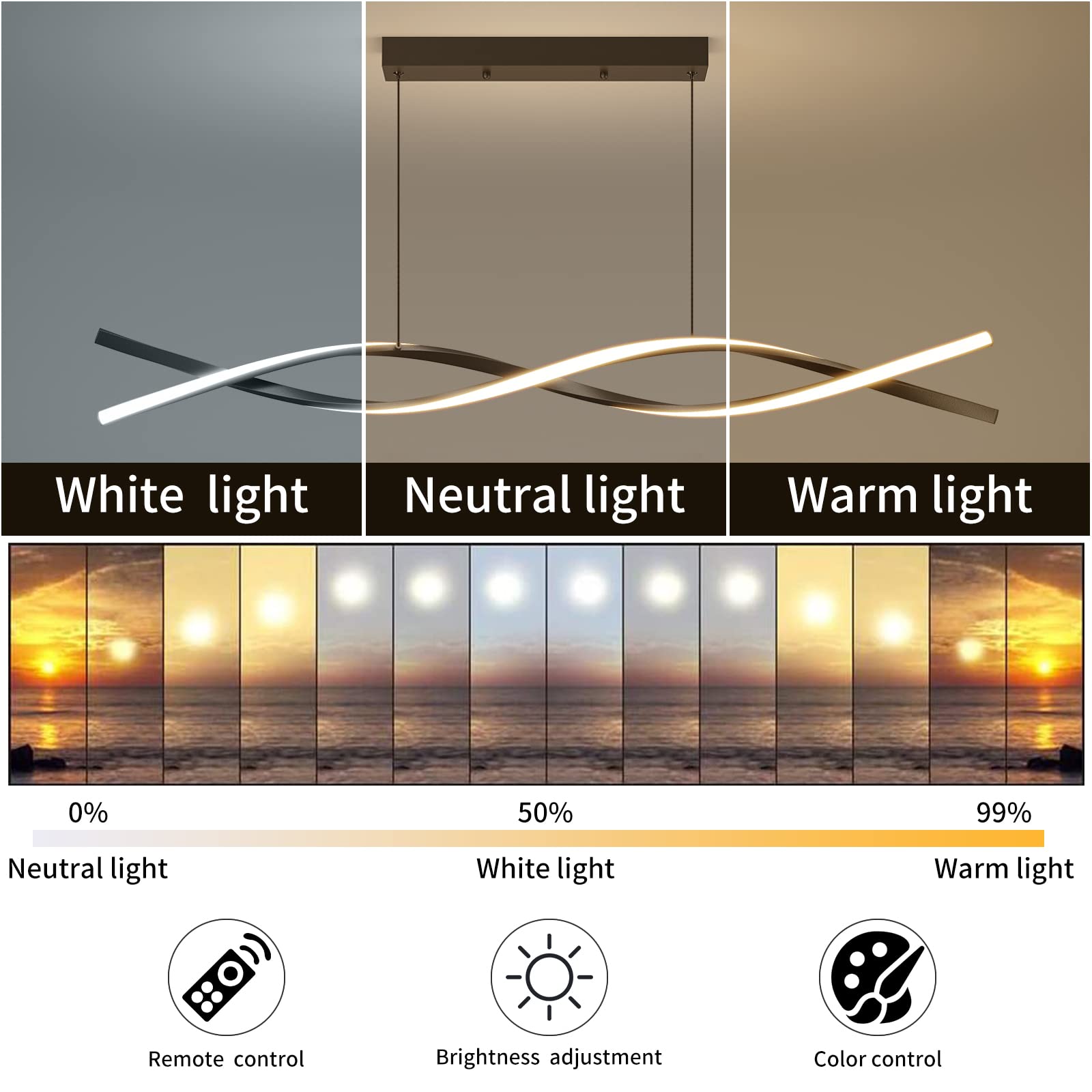 Matven Modern Ceiling Chandelier Light, Acrylic Anti Flicker Pendant Lamp With Remote Control Dimmable 3 Color Mode & Brightness (Warm Cool Neutral Light) For Kitchen Bar Walnut