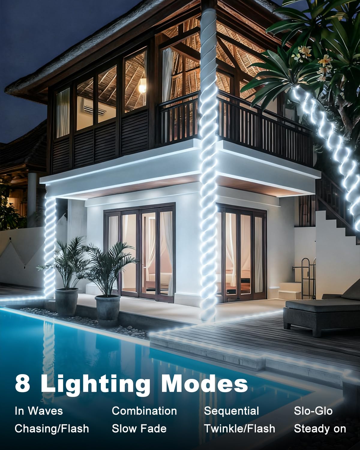 Btfarm Solar Rope Lights Outdoor  120Led 46Ft Solar String Lights Outside Waterproof  8 Lighting Modes Tree Tube Fairy Light Solar Powered For Garden Christmas Yard Party Decorations  Cool White