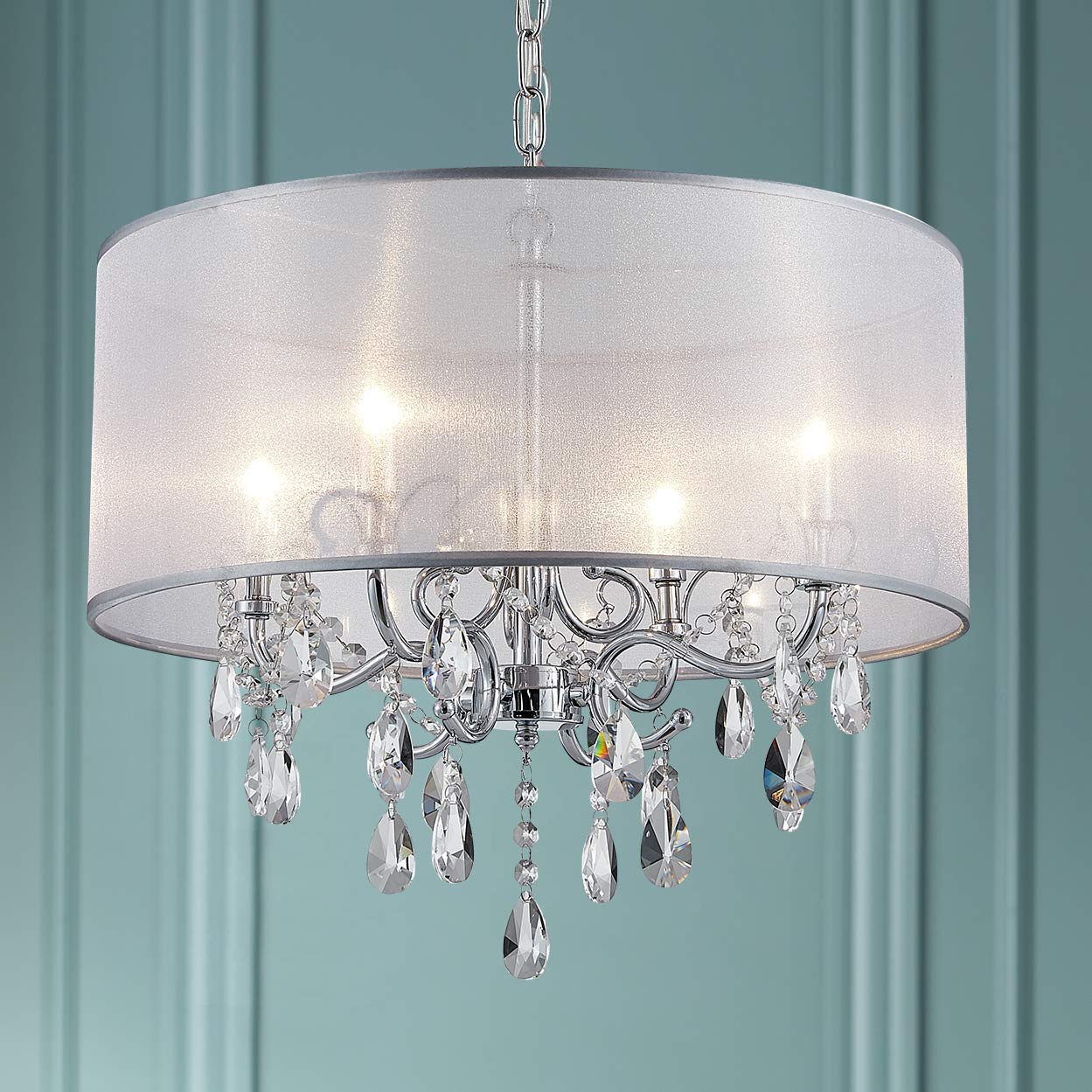 Bestier Crystal Pendant Drum Chandelier, 4-Light LED Ceiling Light, Chrome, Dia 19 in x H 18 in, Model d4eaac92-329b-4db9-ad
