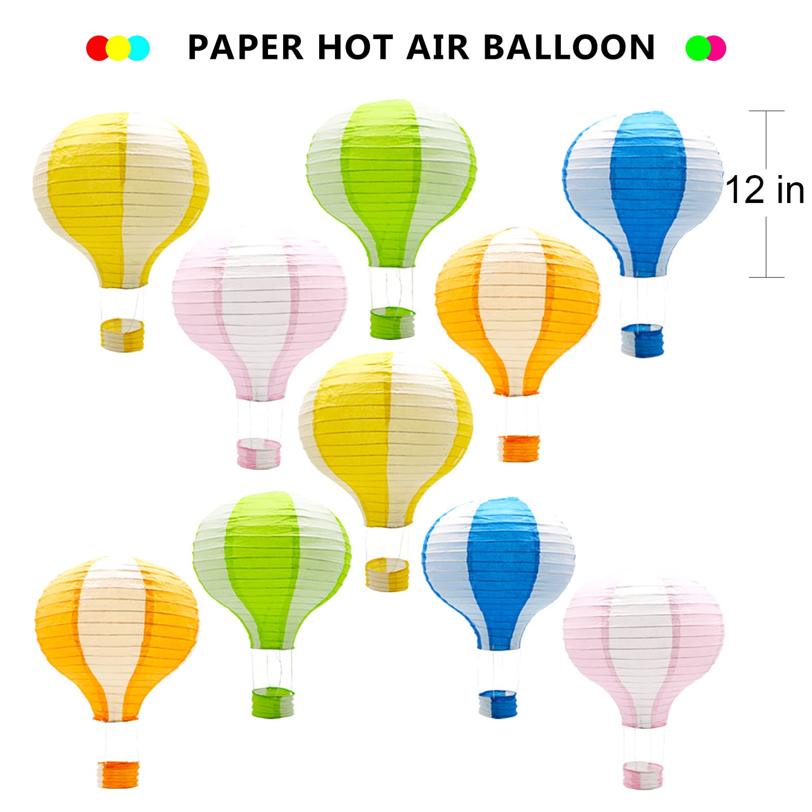 KAXIXI Hanging Hot Air Balloon Paper Lanterns, Set of 10, Multi 2 - Reusable Chinese Japanese Party Decorations for Weddings & Celebrations