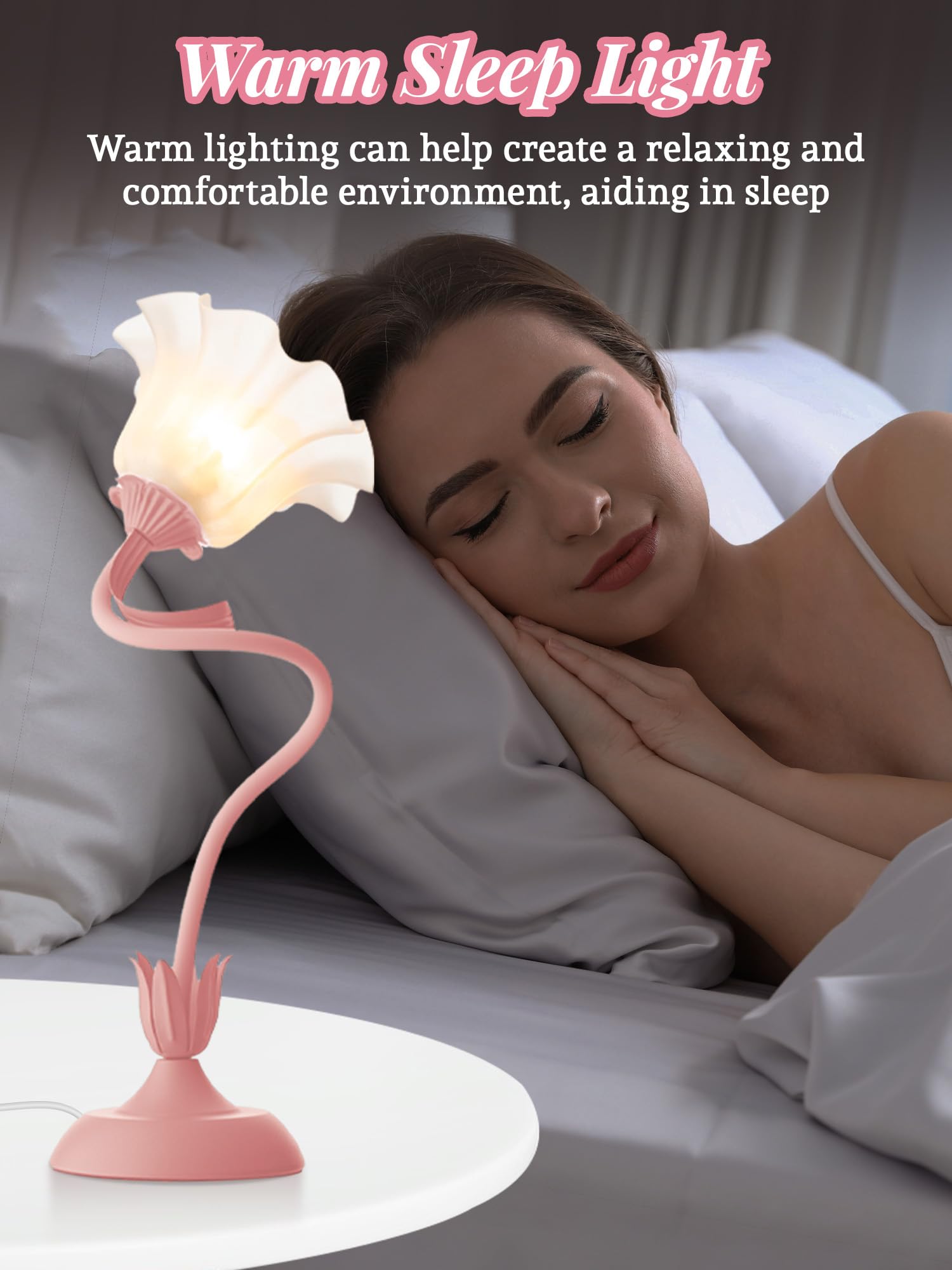 WULCFCH Vintage Flower Table Lamp - Pink LED Bedside Light, 3 Color Modes, Model huadeng-1, Perfect for Bedroom & Living Room Decor