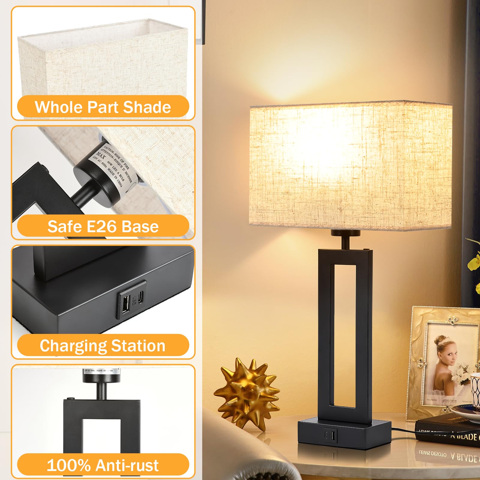 MoMyofdy 3-Way Dimmable Touch Lamps - Set of 2 Nightstand Lamps, Cream-Warm White, 20IN, Model QL5166W-M