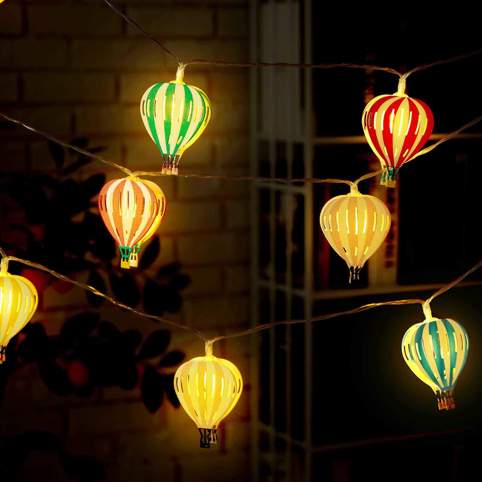 Vihose Multicolor Hot Air Balloon String Lights 20 Led 10 Ft Balloon Hanging Garland Hot Air Balloon Decorations String Banners Battery Operated For Wedding Birthday Room Wall Party Hanging Decor
