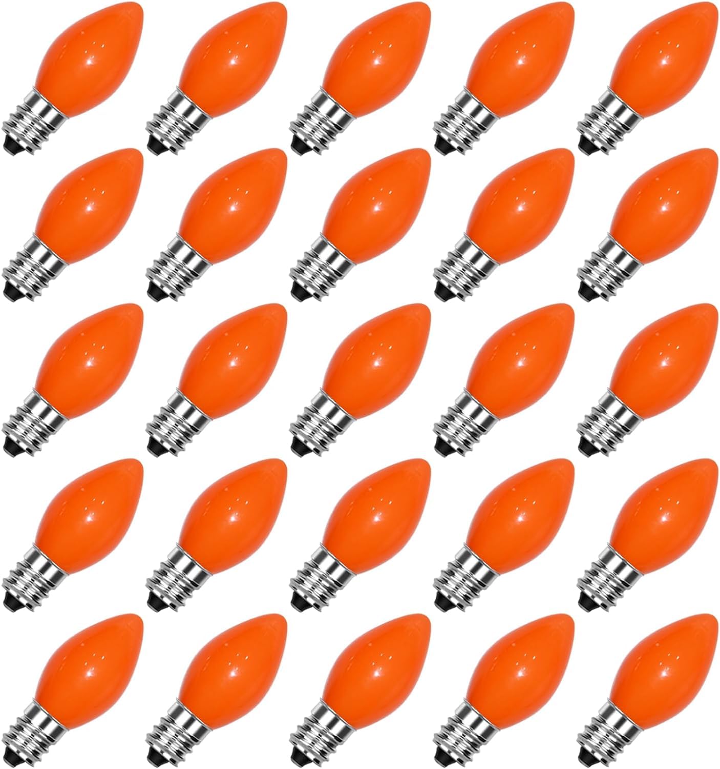 Cbebew 25 Pack C7 Christmas Replacement Bulbs, Ceramic Orange Christmas Light Bulbs For Indoor/Outdoor String Lights, E12/C7 Can