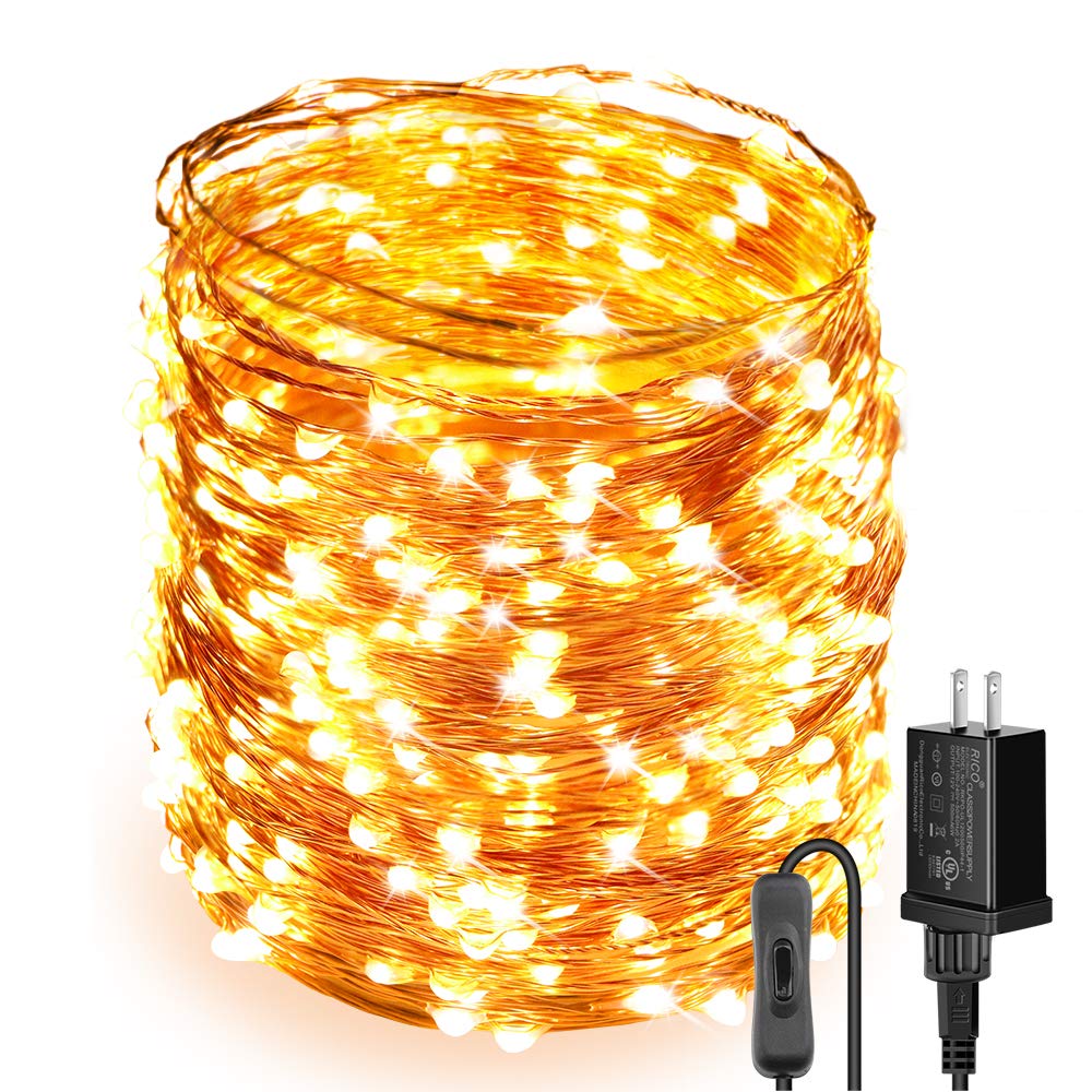 Moobibear Ultra Long LED String Lights, 500 LEDs Copper Wire, Warm White, 164ft Fairy Lights with Plug and Switch