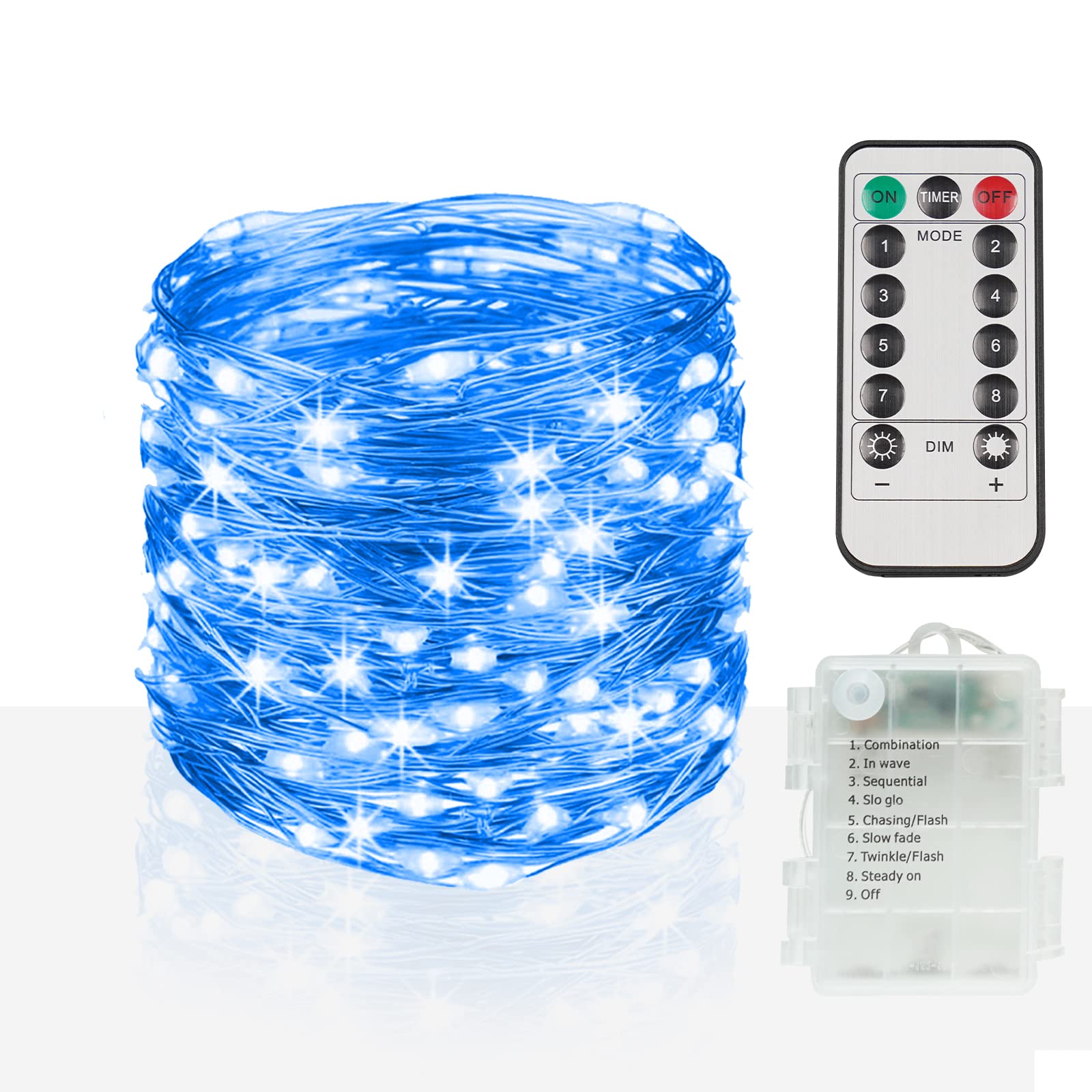 suddus 33ft 100 LED Outdoor String Lights, Blue Fairy Lights Battery Operated with Remote, Led Twinkle Lights for Bedroom, Backyard, Wedding, Tree, Mason Jar, Wall, Centerpiece, Christmas