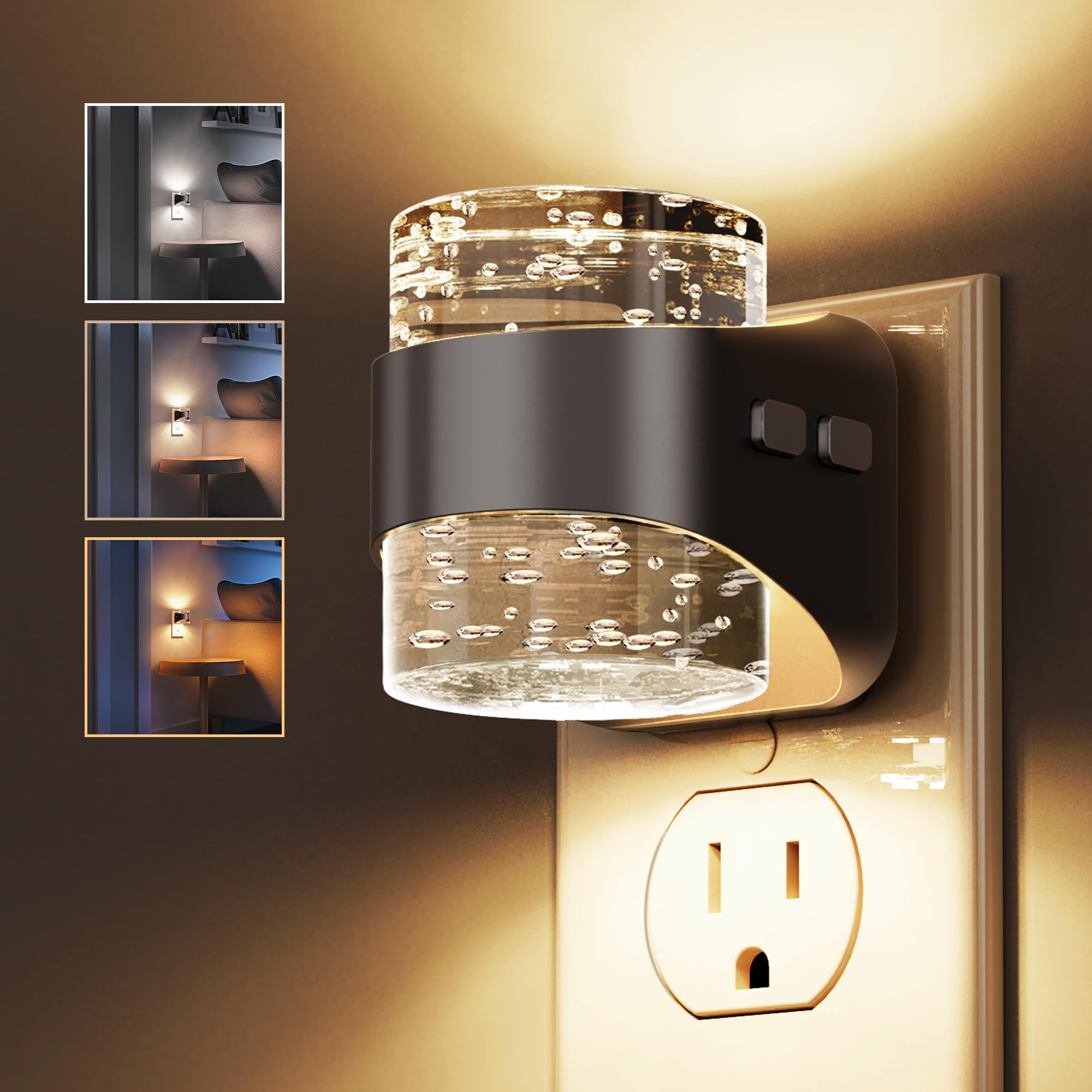 L LOHAS LED Night Light  Bubble Night Lights Plug into Wall  3000K/4000k/5000K Adjustable Color Temperature Night Light Dimmable Nightlights with Dusk to Dawn Sensor for Rooms Bathroom Hallway