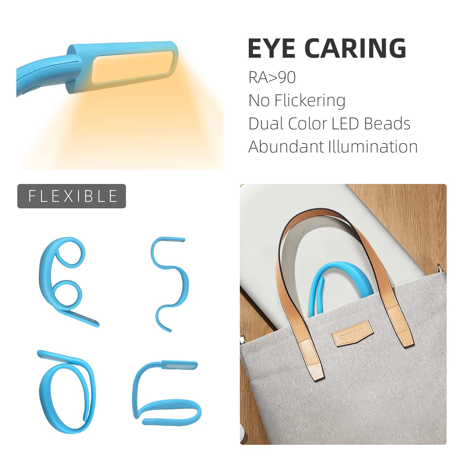 LALAKU LED Neck Book Light, Adjustable Brightness, 3 Color Modes, Portable, 1PCS, Blue, Model GH-8