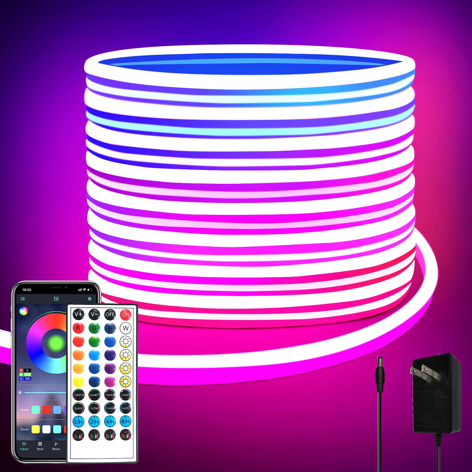 Segrass 32.8Ft Rgb Led Neon Strip Lights, Waterproof, Remote App Control For Indoor/Outdoor Décor