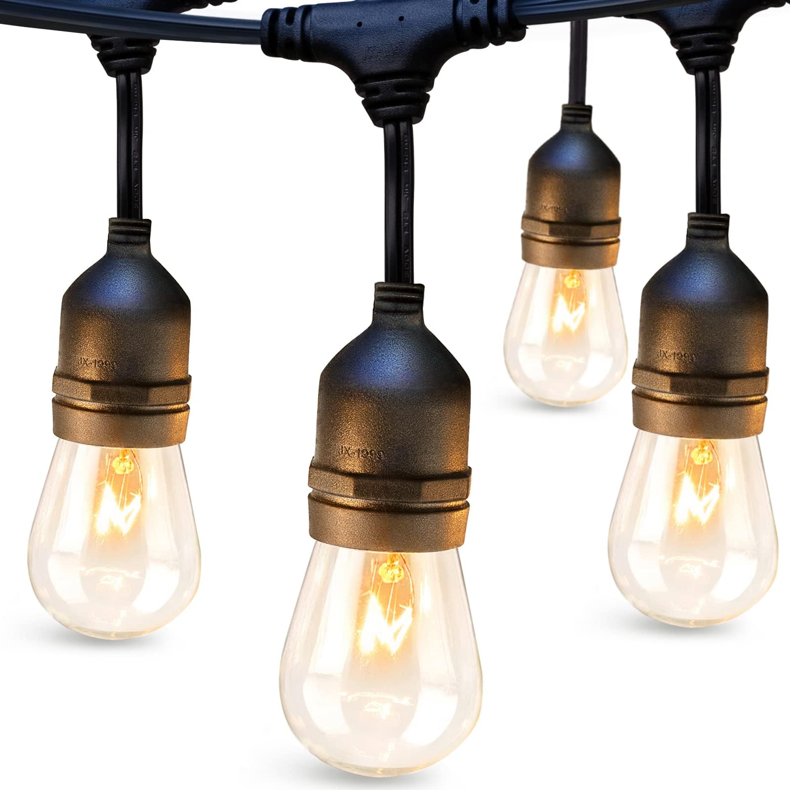addlon 48 FT Outdoor String Lights Commercial Grade Weatherproof Strand, 18 Edison Vintage Bulbs, 15 Hanging Sockets (3 Spare Bu