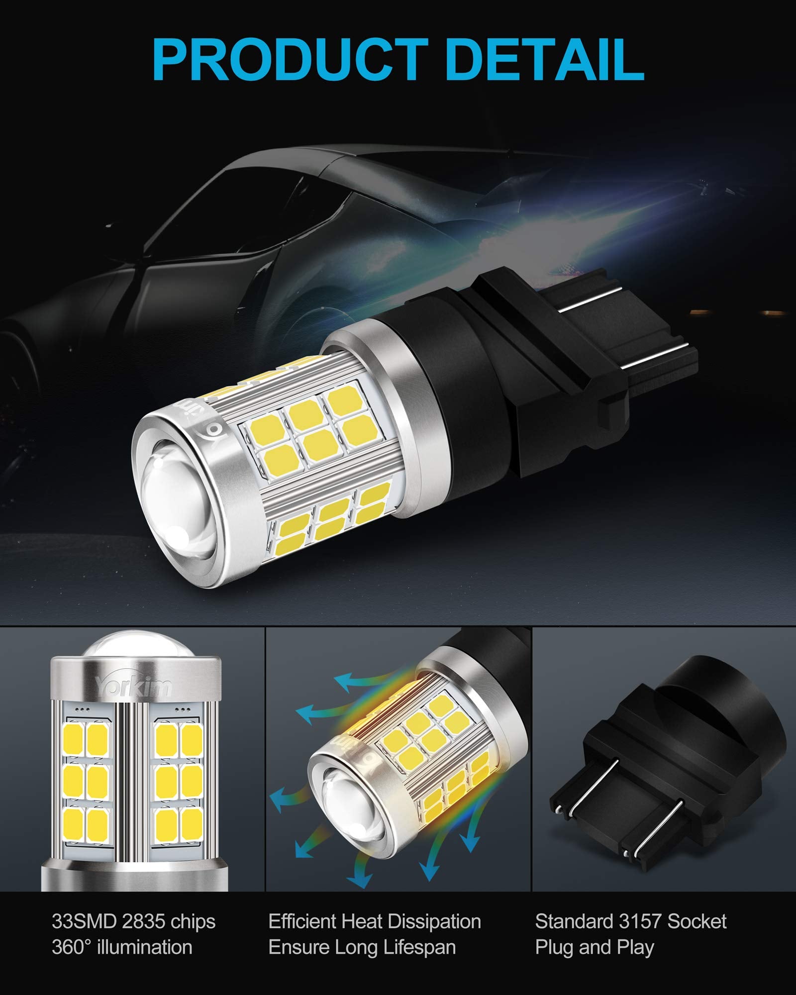 Yorkim 3157 Led Bulb, Super Bright 3156 Led Bulb 3056 3057 4157 Bulb Led 3157 Replacement For Led Reverse Blinker Brake Tail Lig