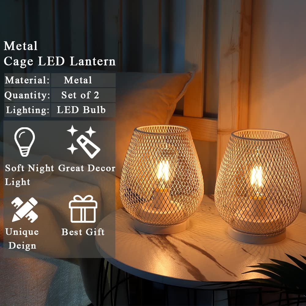 Jhy Design Set Of 2 Metal Cage Led Lanterns Battery Powered Cordless Accent Light With Led Great For Weddings Parties Patio Even