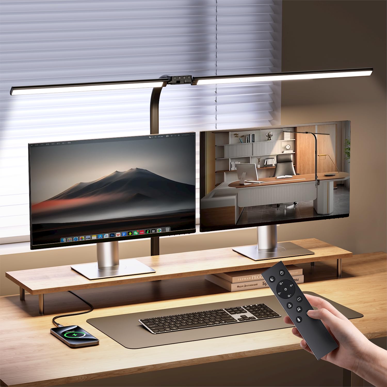 Ausdom Led Desk Lamp For Home Office With Usb Charing Port, Architect Desk Lamp With Clamp, 24W Ultra Bright Auto Dimming Desk L