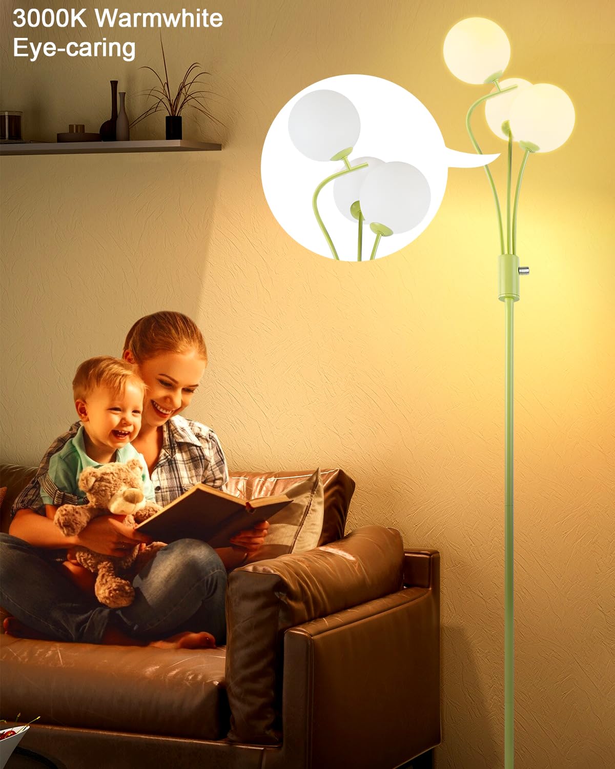 Lightdot Globe Standing Lamps With 3Pcs 3000K G9 Bulbs Stepless Green Dimmable Floor Lamp With Stable Base 3-Lights Modern Desig
