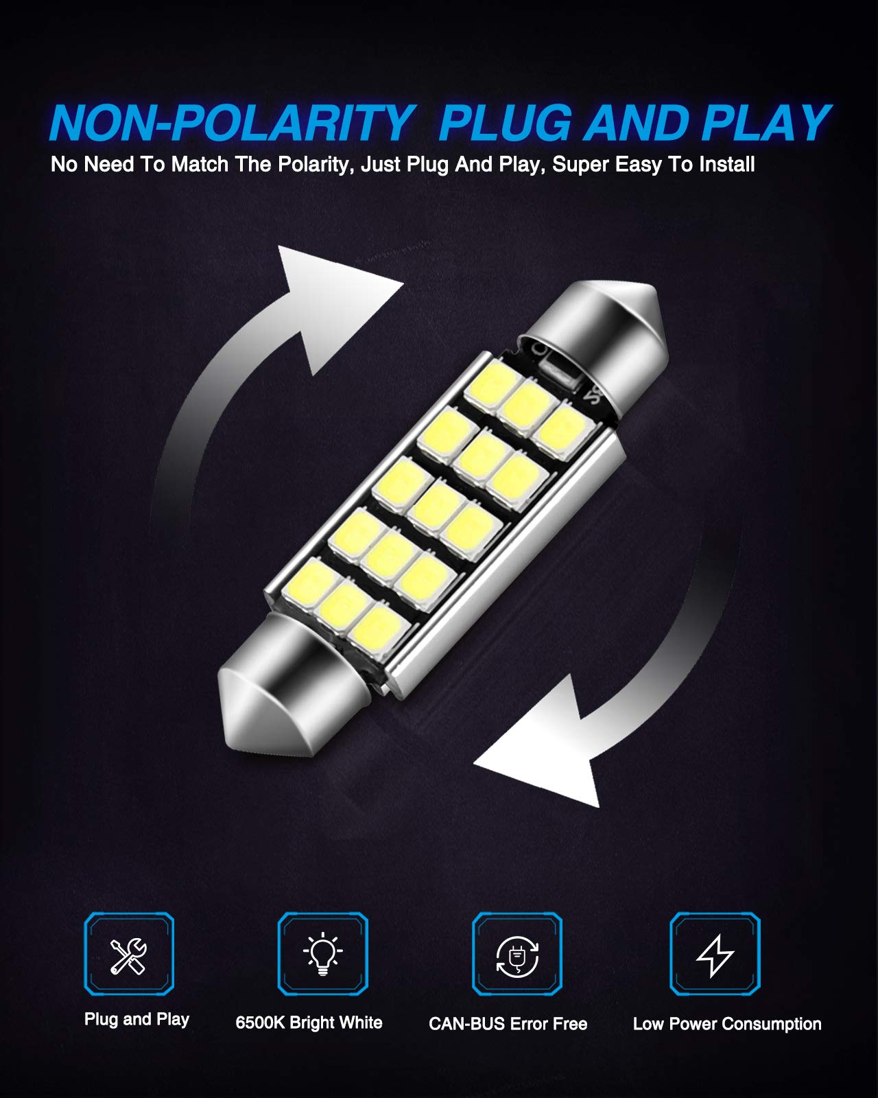 Marsauto 578 Led Bulbs Extremely Bright 400Lm 2835 Chipsets For Led Interior Dome Map Door Lights Bulbs 211-2 212-2 569 6411 6451 41Mm 42Mm 1.65Inch 6500K White (Pack Of 4)