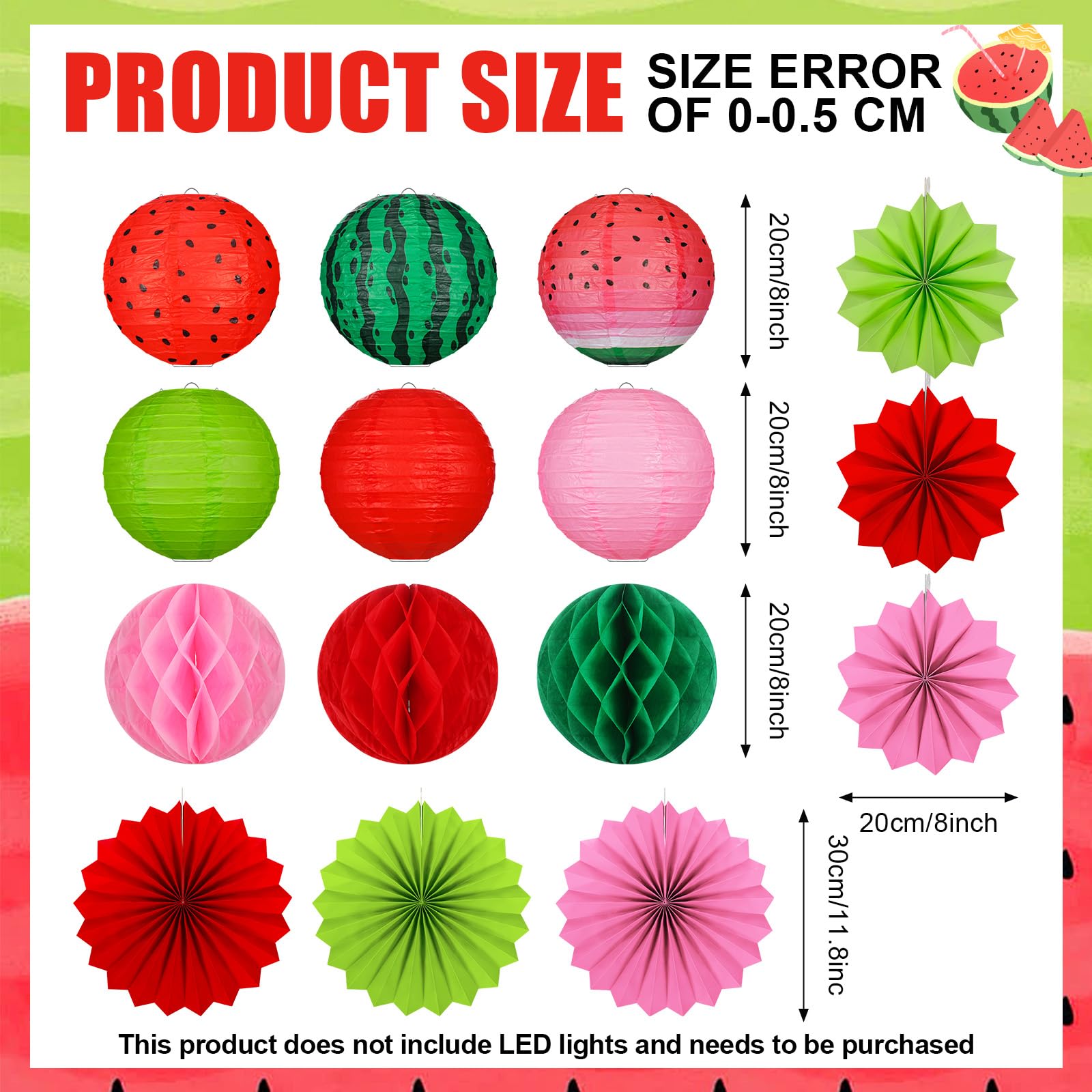 Raiten 18 Pcs Watermelon Party Decorations Summer Party Decorations Watermelon Paper Lantern Hanging Honeycomb Ball Lanterns Fru